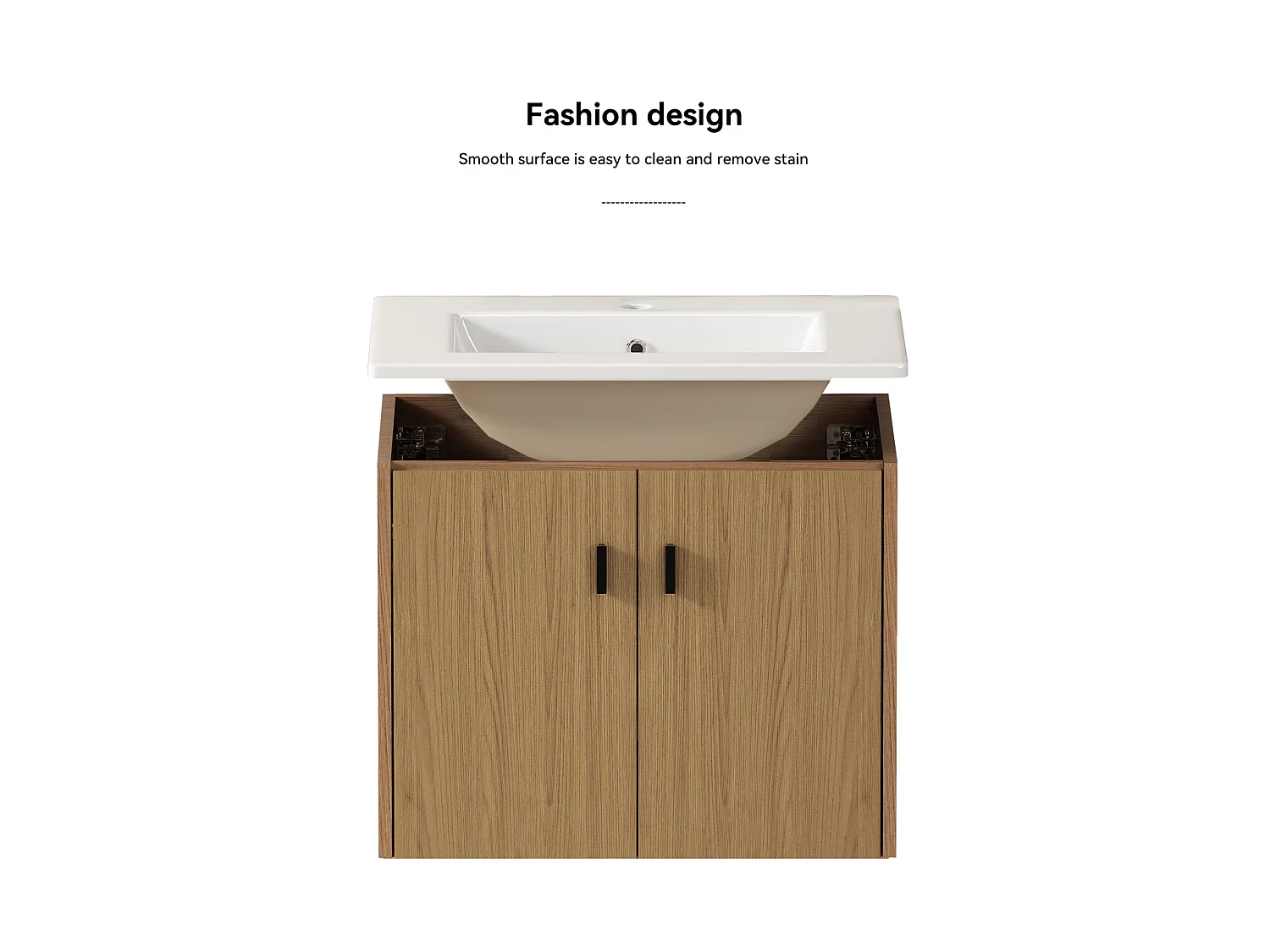 Meuble de salle de bain suspendu 60.8 cm avec vasque en céramique - Couleur bois