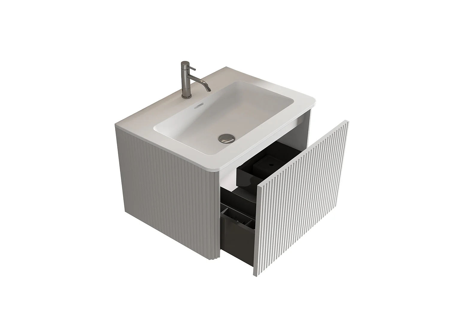 Mobile bagno sospeso con lavabo a incasso e cassetto – Bianco – 61 cm