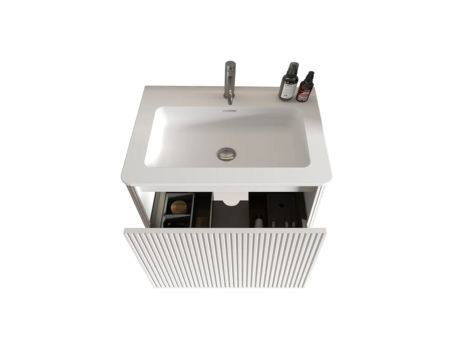 Mobile bagno sospeso con lavabo a incasso e cassetto – Bianco – 61 cm