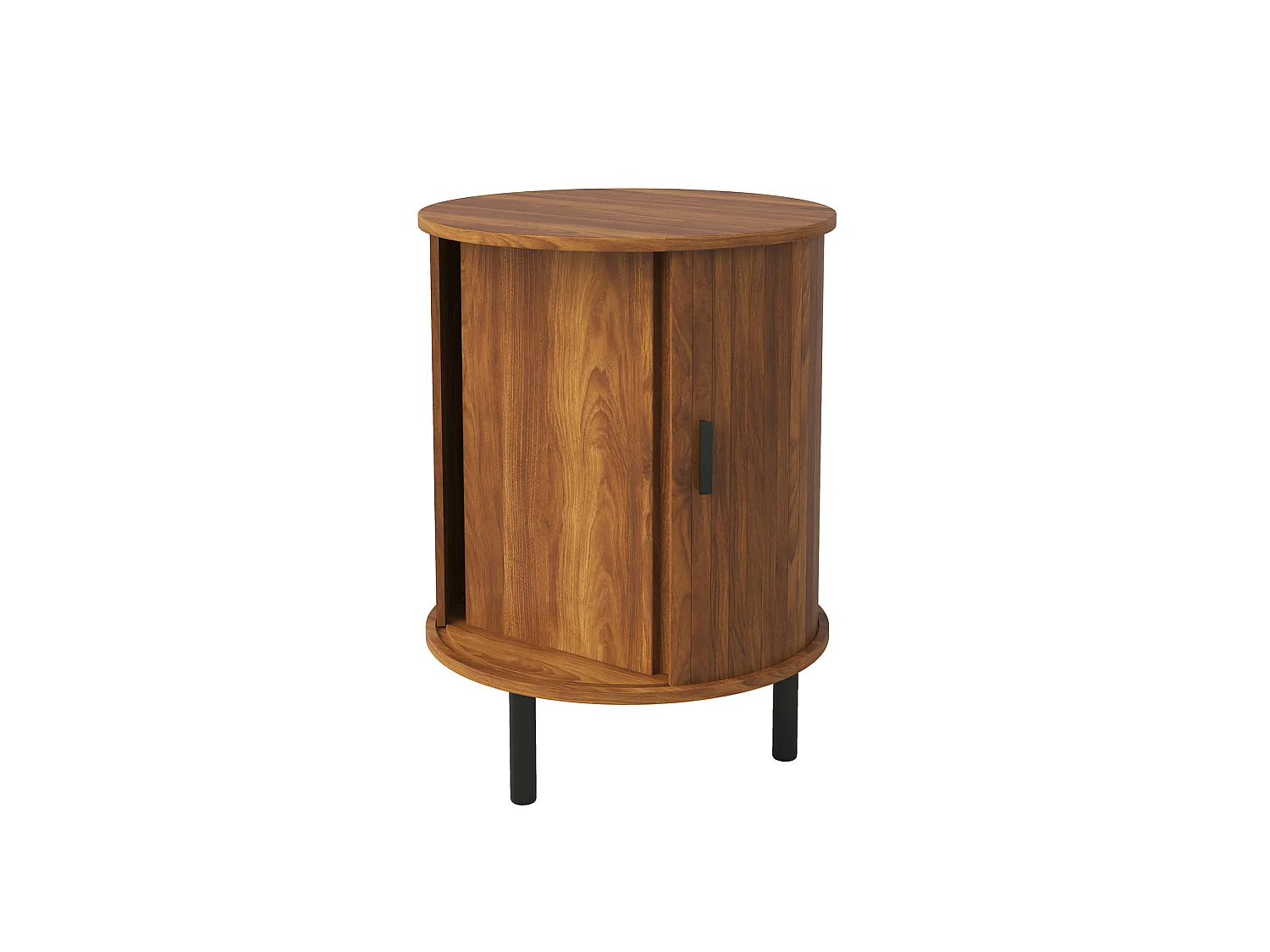 Table d'appoint rond avec 1 porte coulissante - Marron