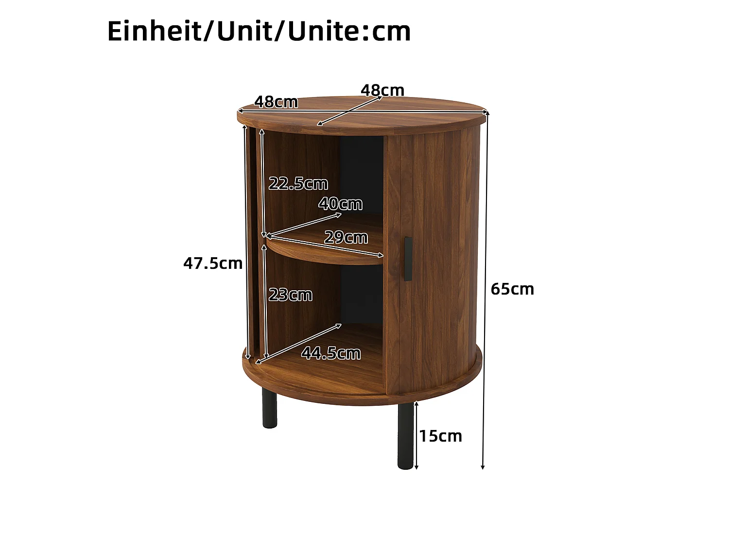 Table d'appoint rond avec 1 porte coulissante - Marron