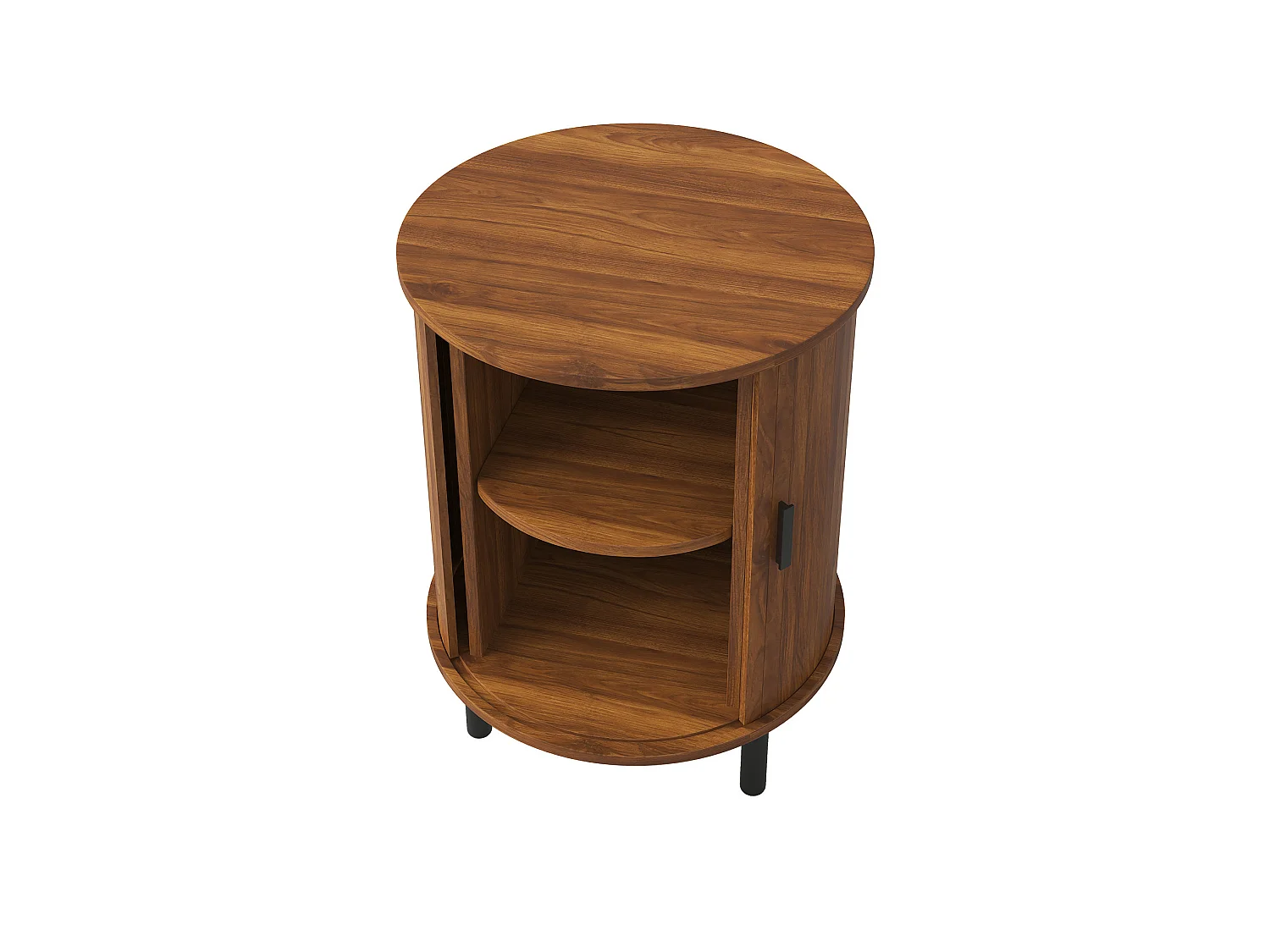 Table d'appoint rond avec 1 porte coulissante - Marron