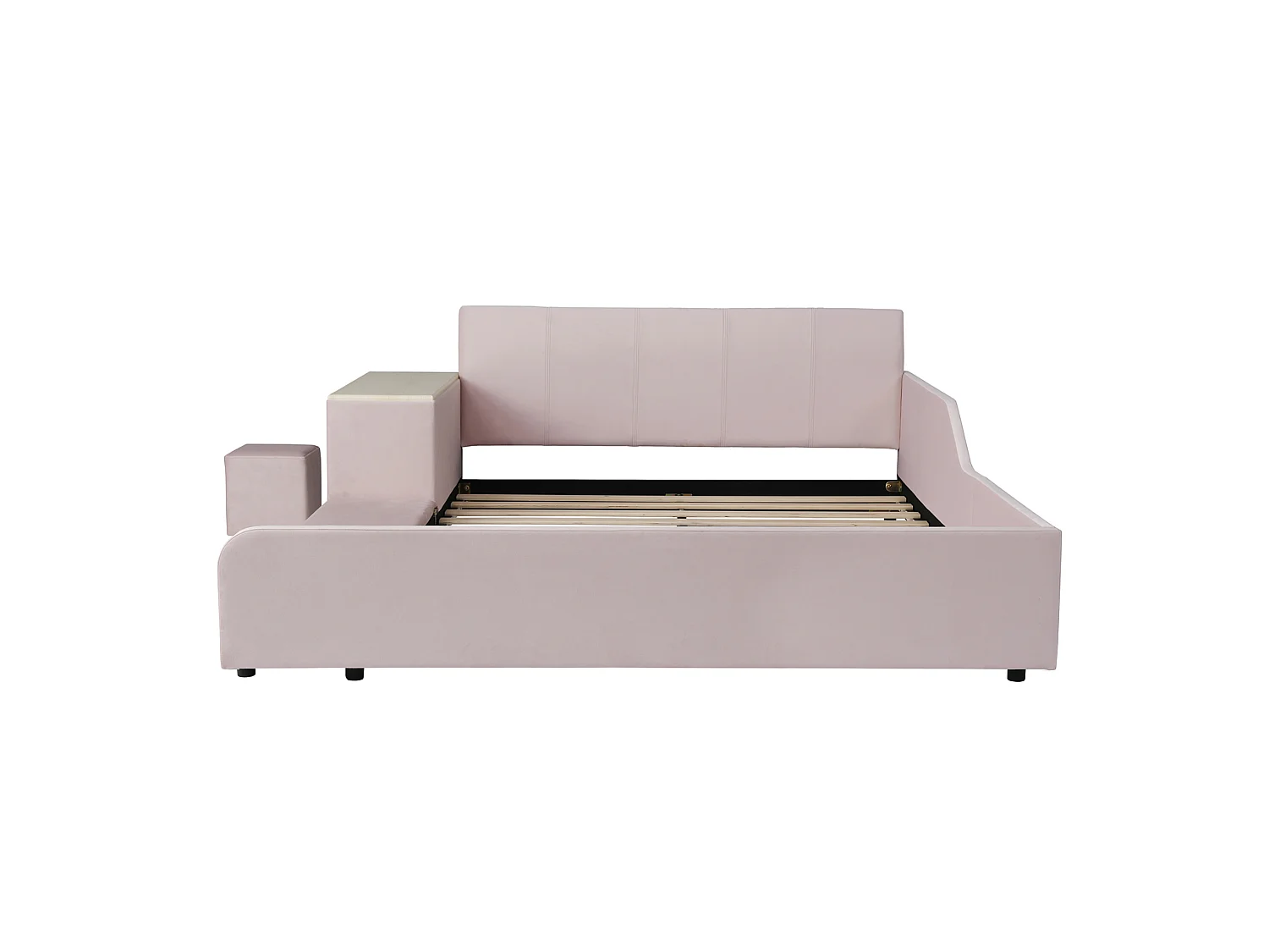 Lit enfant 140x200 cm avec bureau et tabouret - Lit double en velours rose