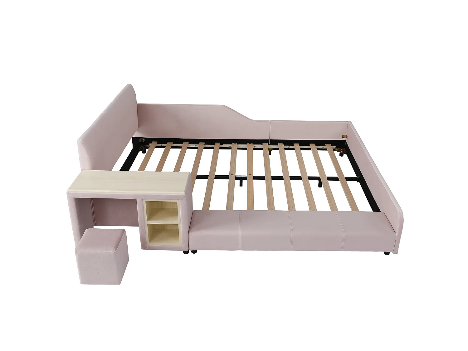 Lit enfant 140x200 cm avec bureau et tabouret - Lit double en velours rose