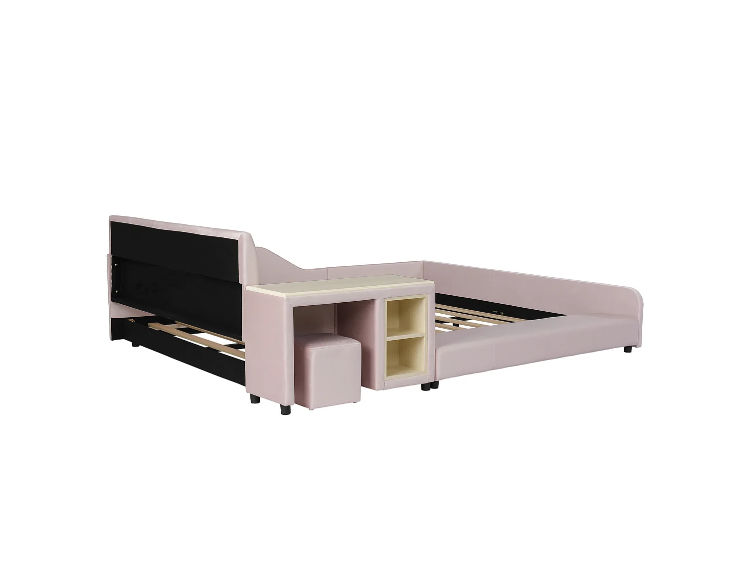 Lit enfant 140x200 cm avec bureau et tabouret - Lit double en velours rose