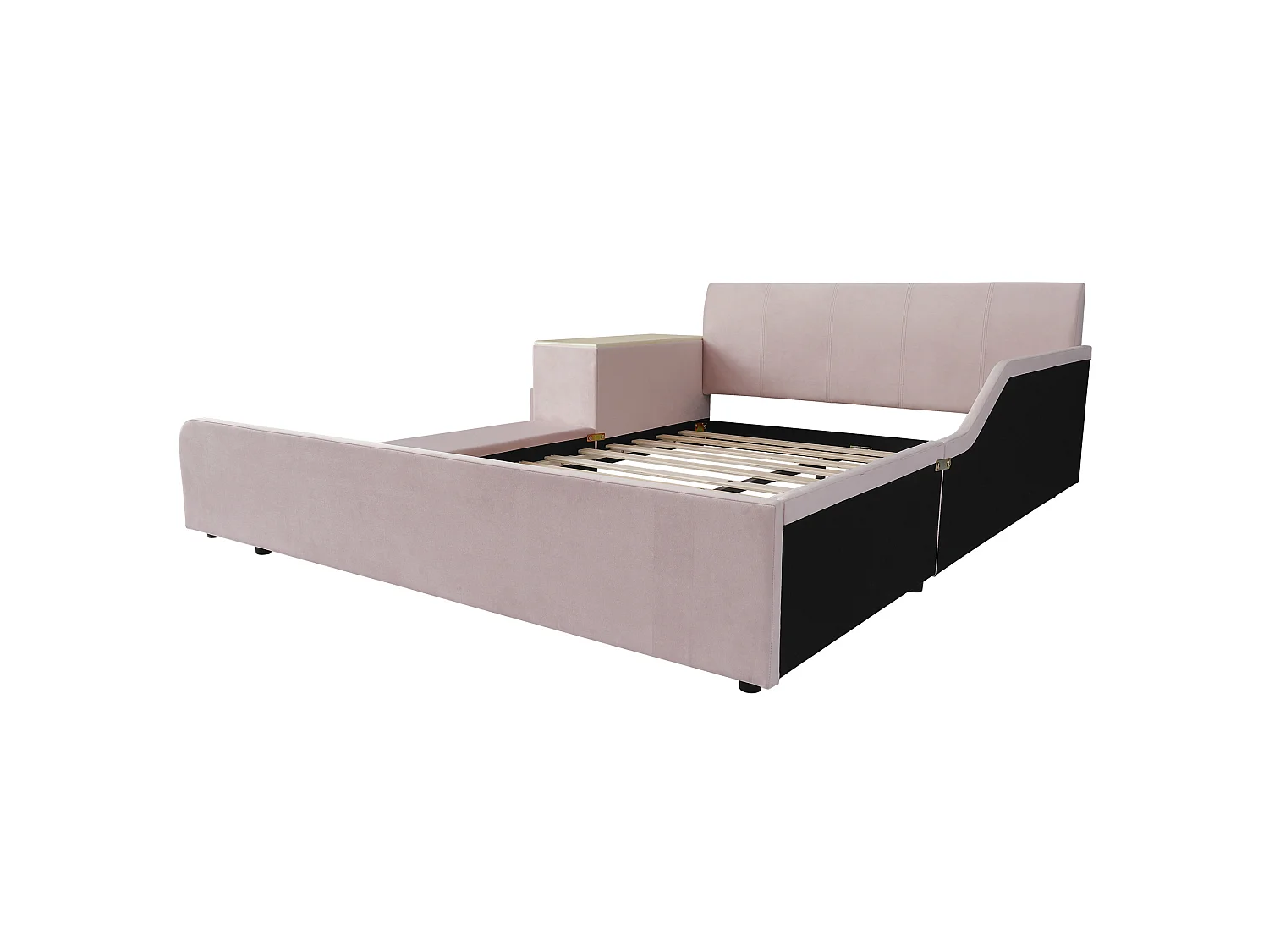 Lit enfant 140x200 cm avec bureau et tabouret - Lit double en velours rose
