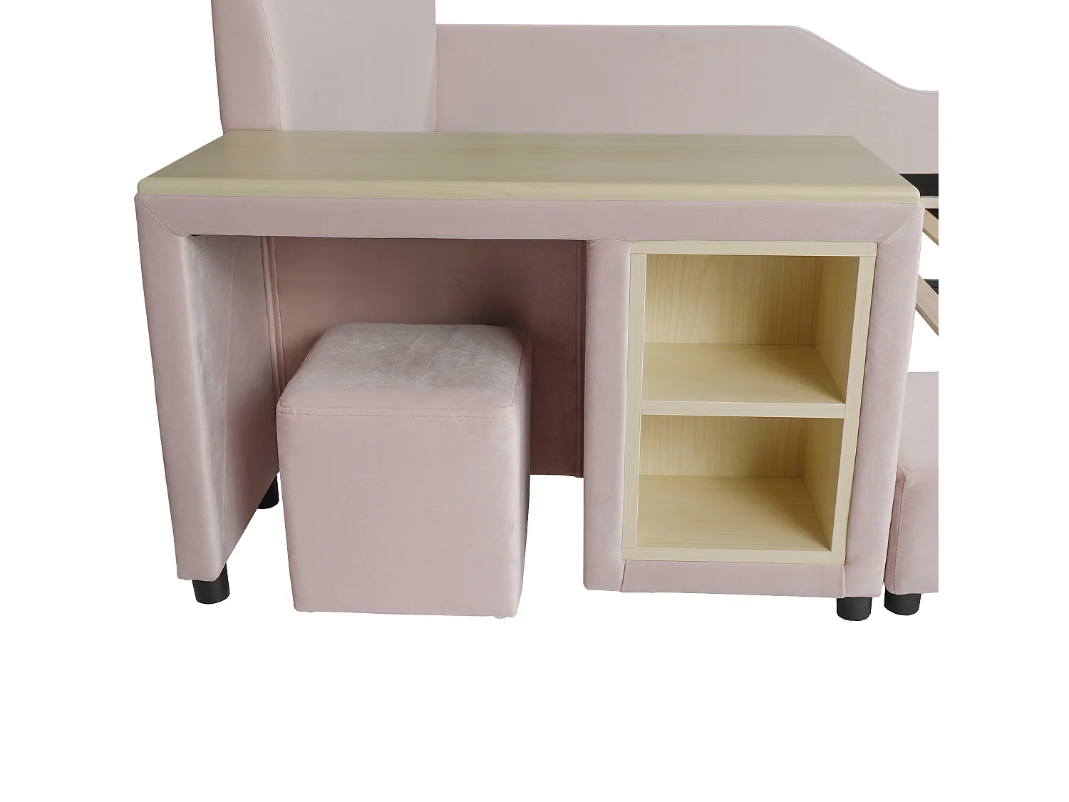 Lit enfant 140x200 cm avec bureau et tabouret - Lit double en velours rose