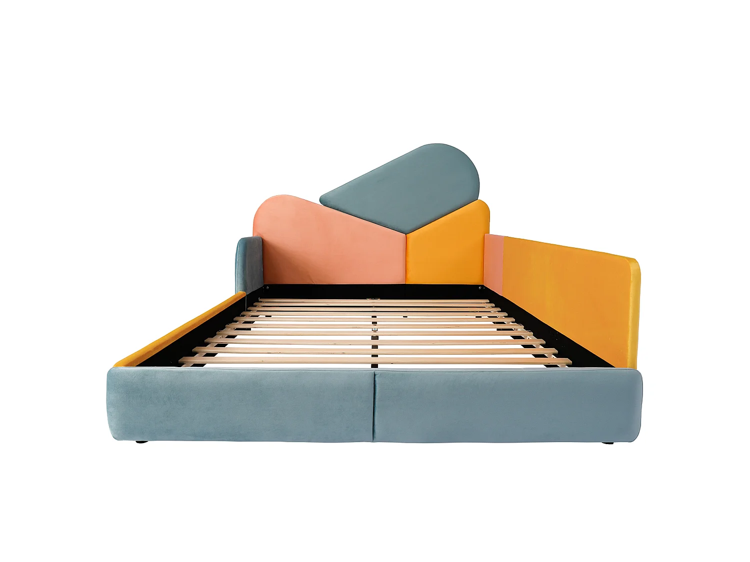 Lit enfant 140 x 200 cm multicolore en velours - Barrières de sécurité latérales