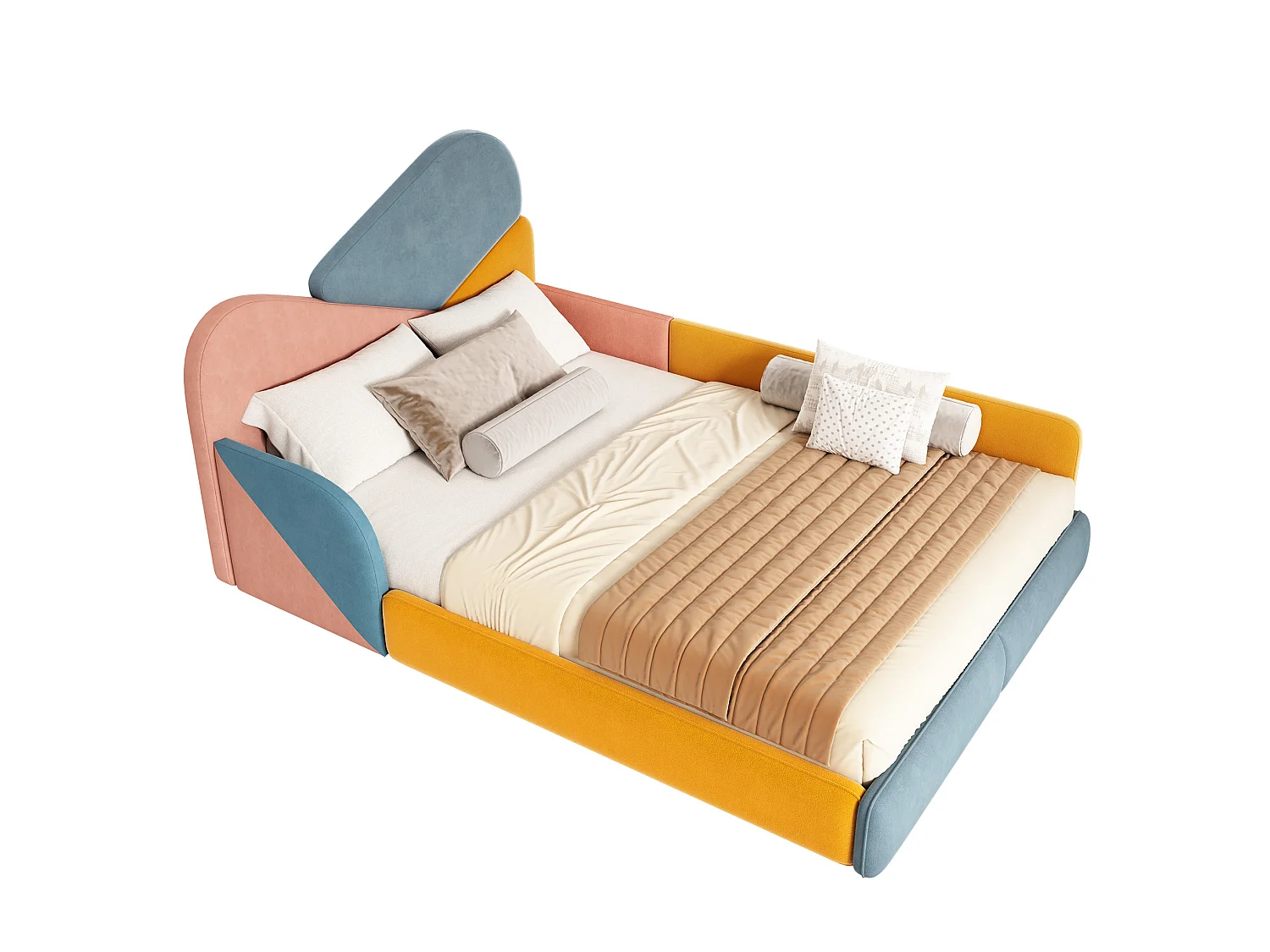 Lit enfant 140 x 200 cm multicolore en velours - Barrières de sécurité latérales
