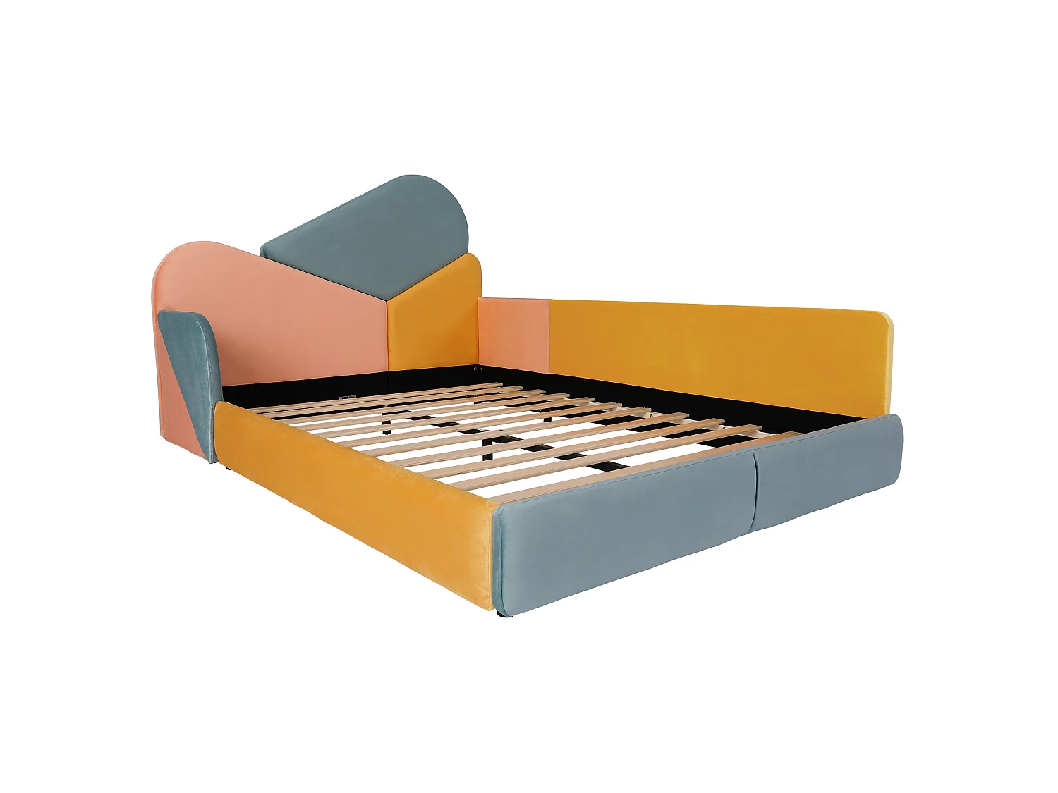 Lit enfant 140 x 200 cm multicolore en velours - Barrières de sécurité latérales