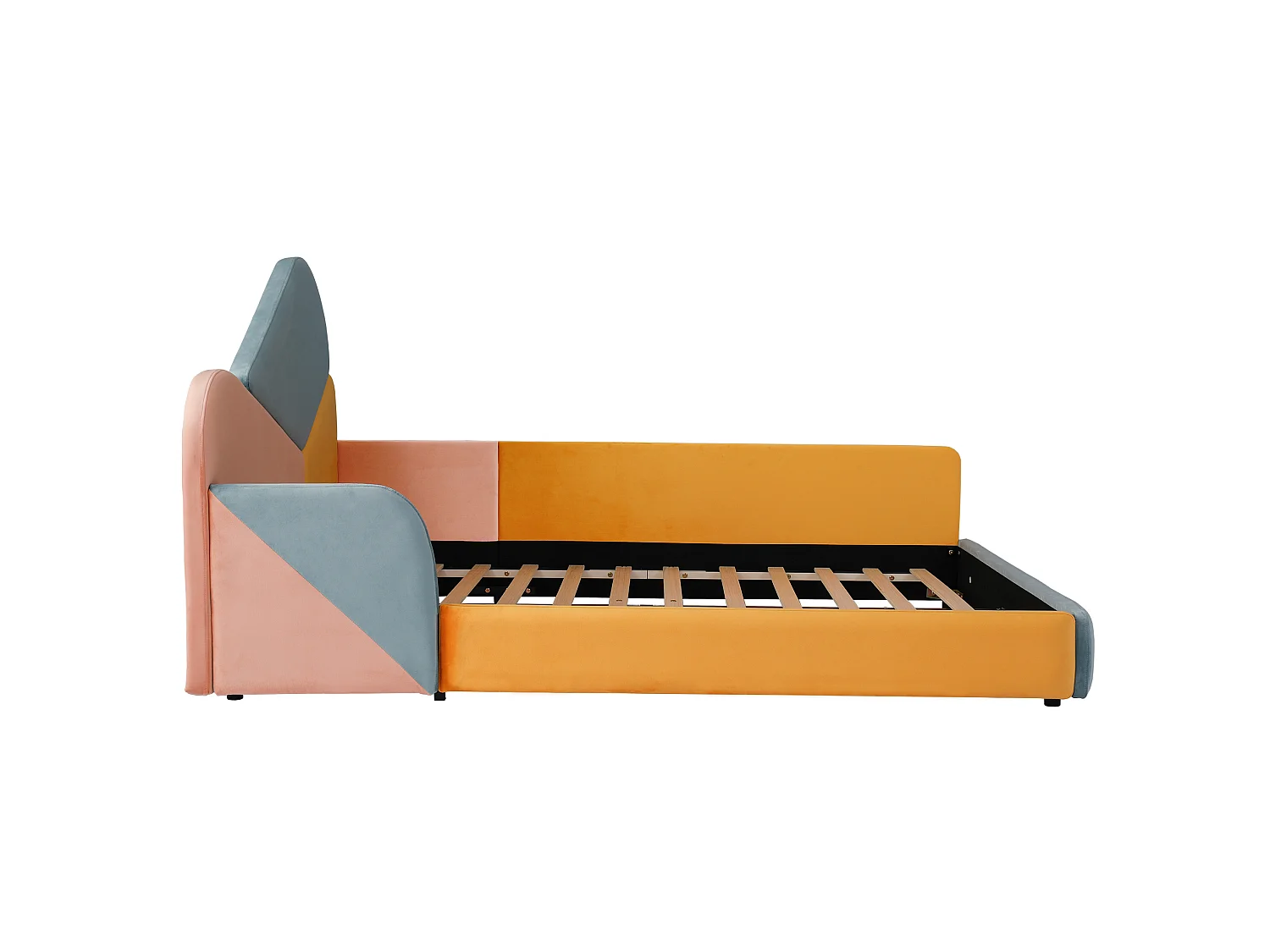 Lit enfant 140 x 200 cm multicolore en velours - Barrières de sécurité latérales