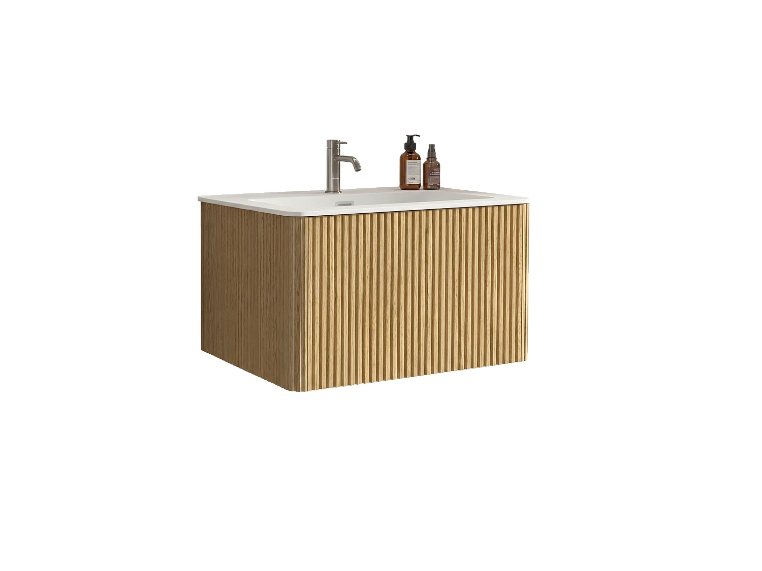 Mobile bagno sospeso (81 cm) con lavabo a incasso e cassetto – Finitura naturale chiara
