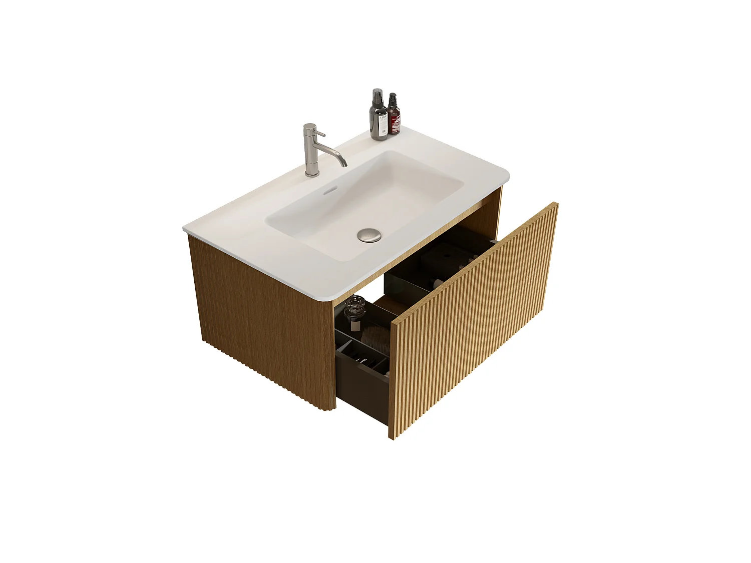 Mobile bagno sospeso (81 cm) con lavabo a incasso e cassetto – Finitura naturale chiara