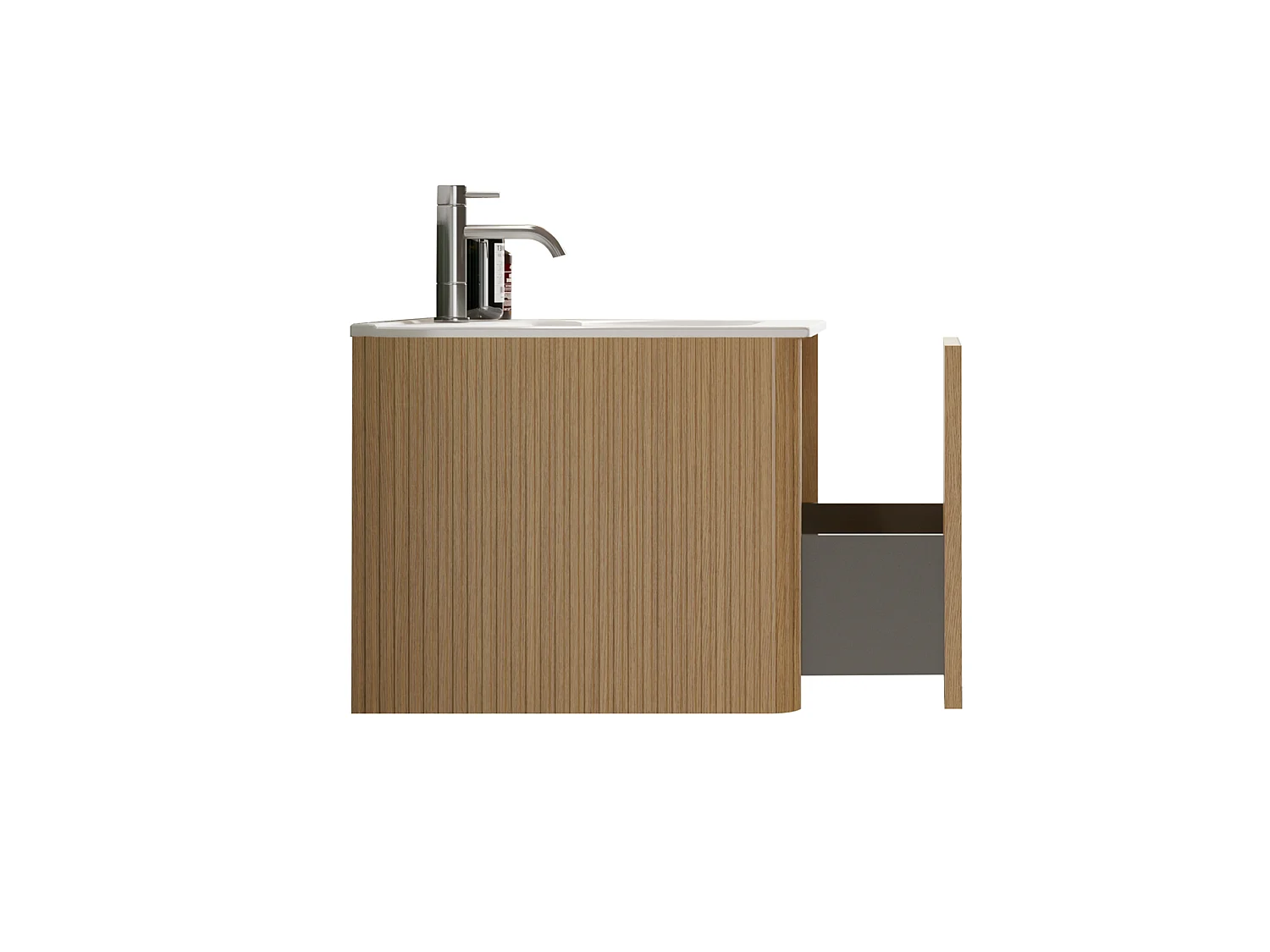 Mobile bagno sospeso (81 cm) con lavabo a incasso e cassetto – Finitura naturale chiara