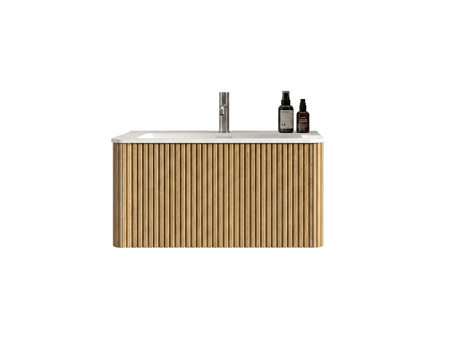 Mobile bagno sospeso (81 cm) con lavabo a incasso e cassetto – Finitura naturale chiara