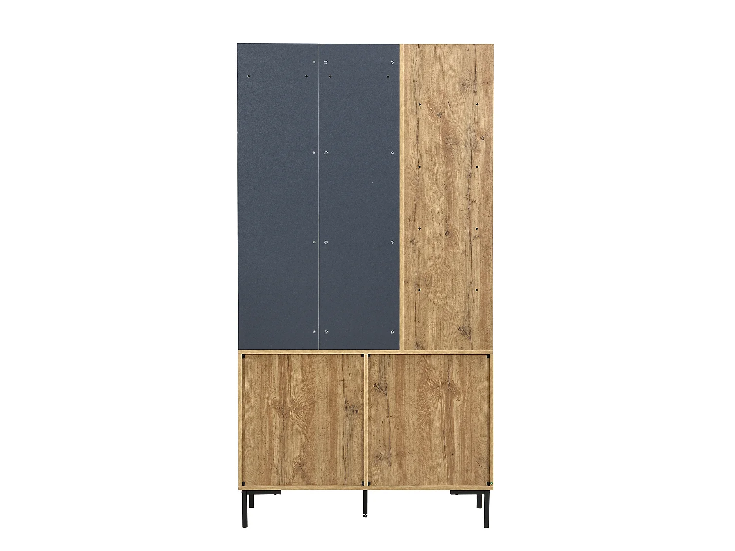 Vestiaire d'entrée avec 2 portes, étagères et crochets - Bois et noir
