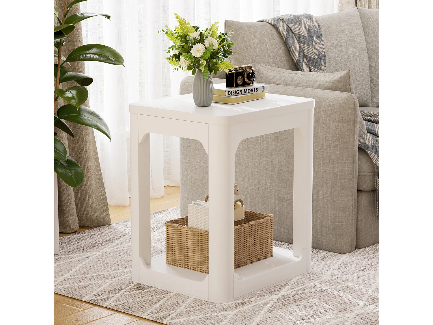 Lot de 2 tables d'appoint blanc avec rangement - H 60 cm