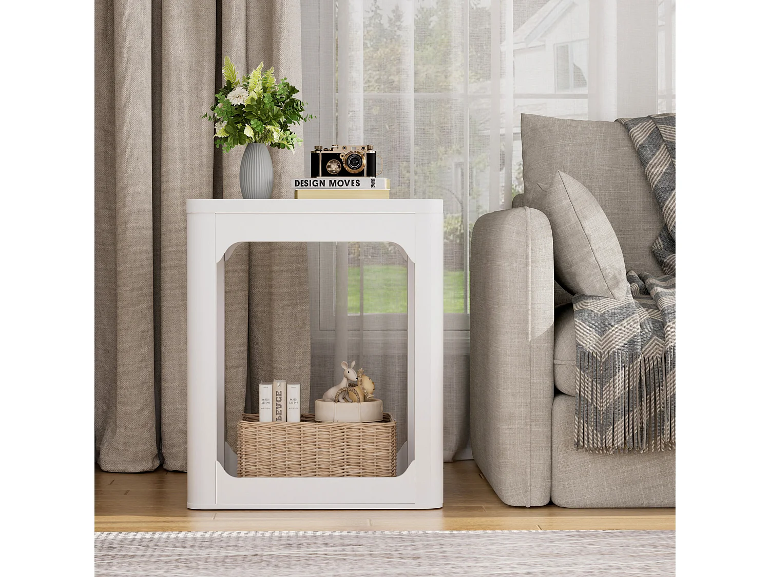 Lot de 2 tables d'appoint blanc avec rangement - H 60 cm