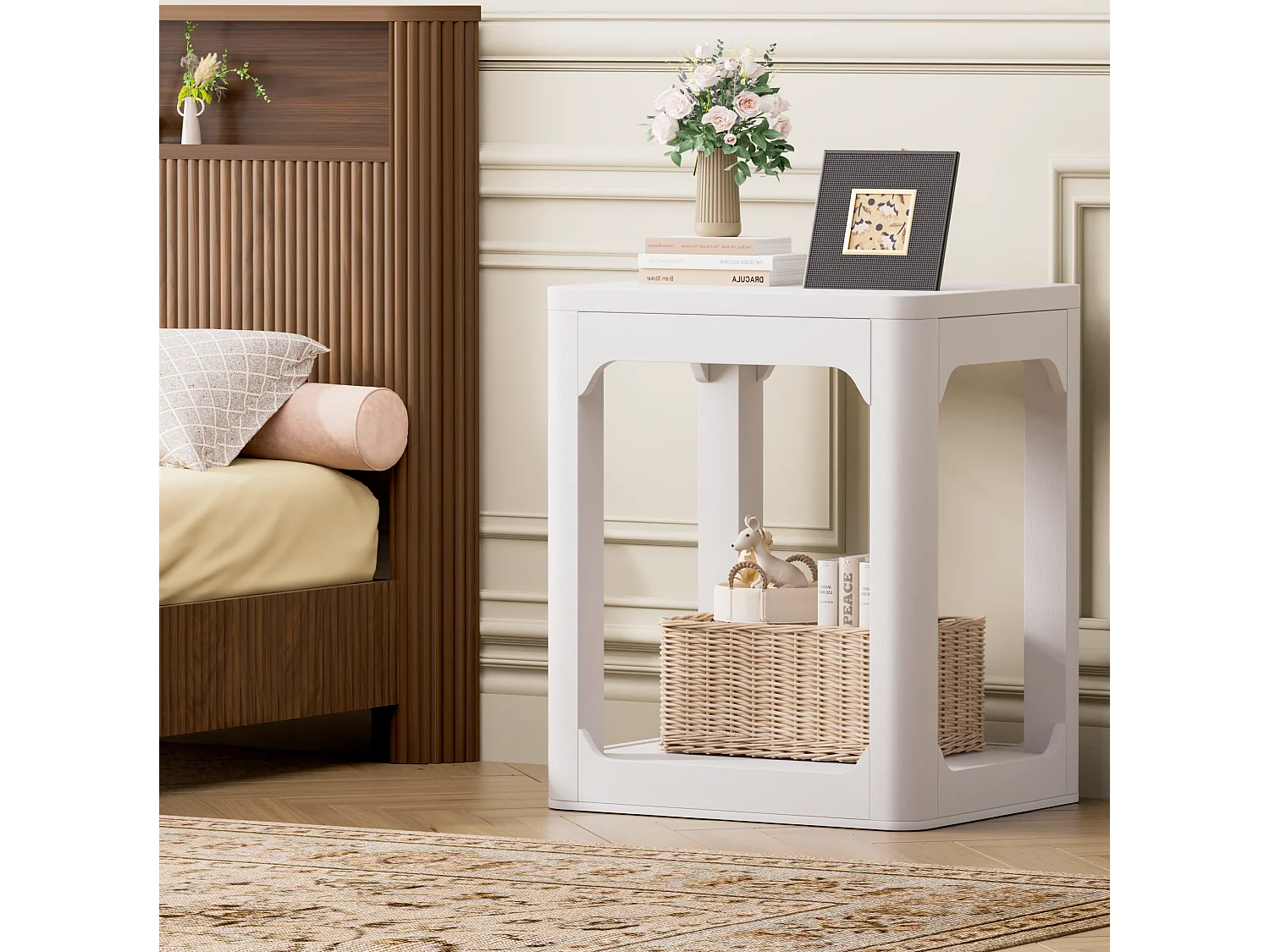 Lot de 2 tables d'appoint blanc avec rangement - H 60 cm