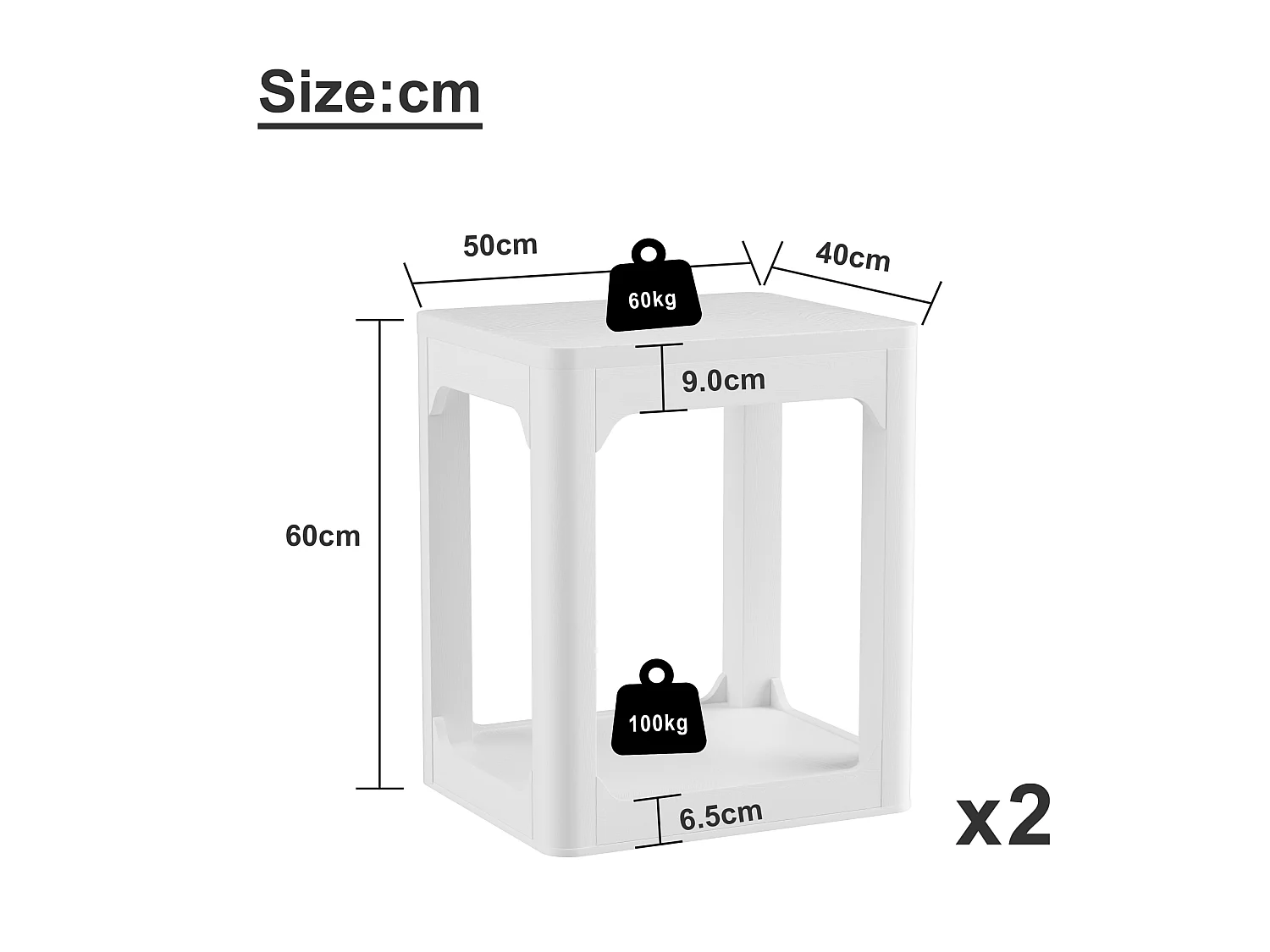 Lot de 2 tables d'appoint blanc avec rangement - H 60 cm