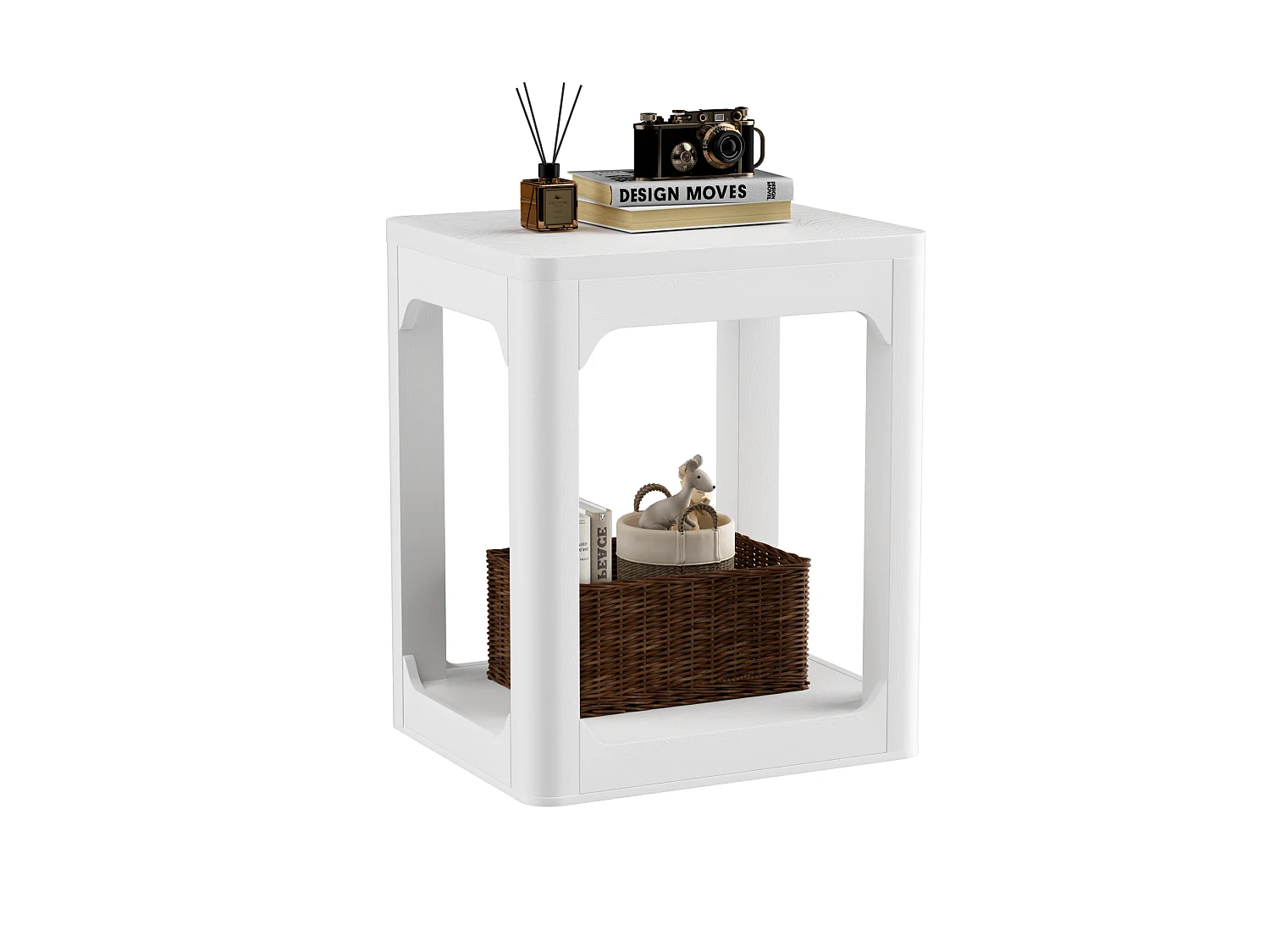 Lot de 2 tables d'appoint blanc avec rangement - H 60 cm