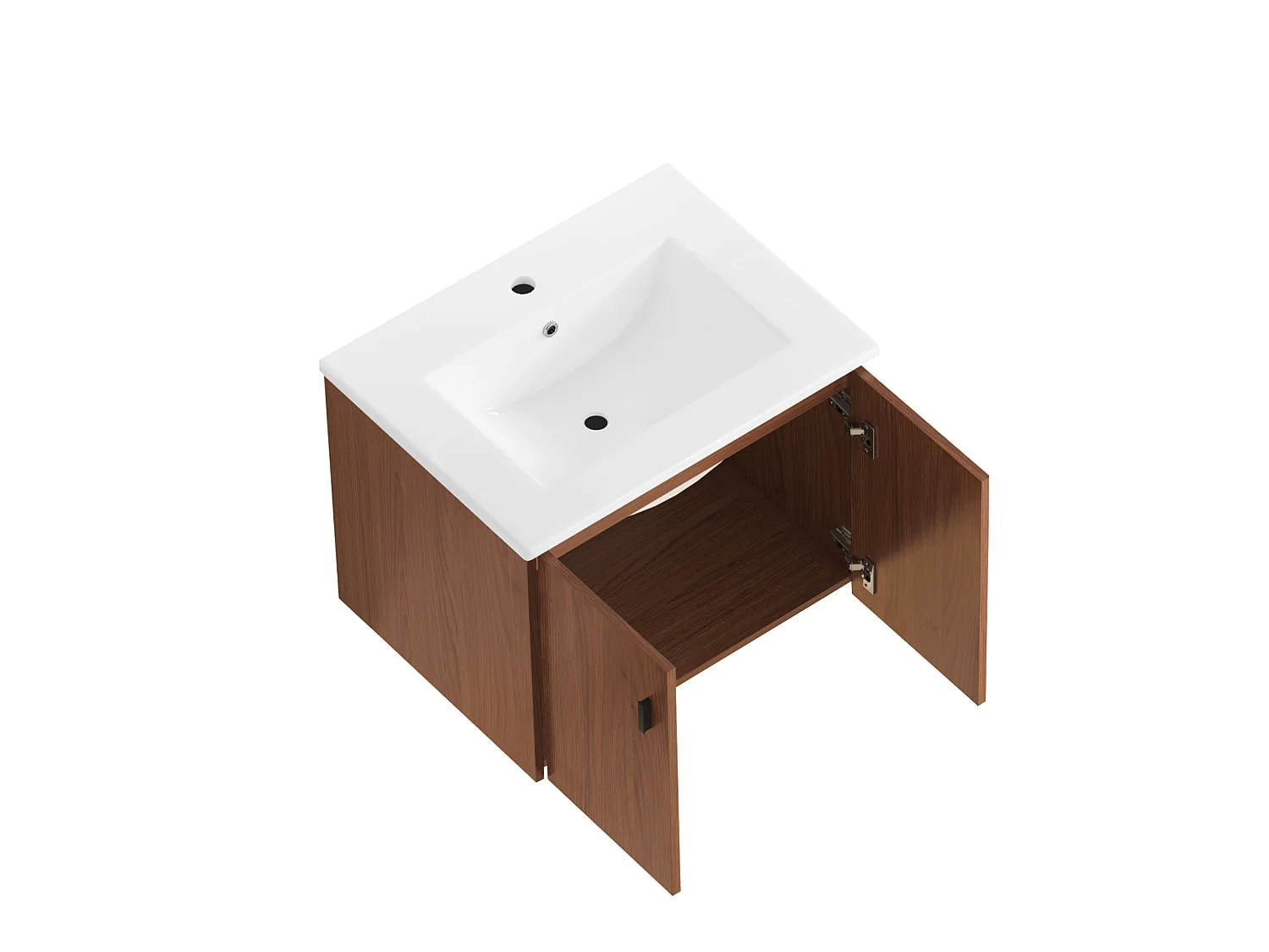 Mobiletto da bagno sospeso 60,8 cm con lavabo in ceramica - Marrone rossastro