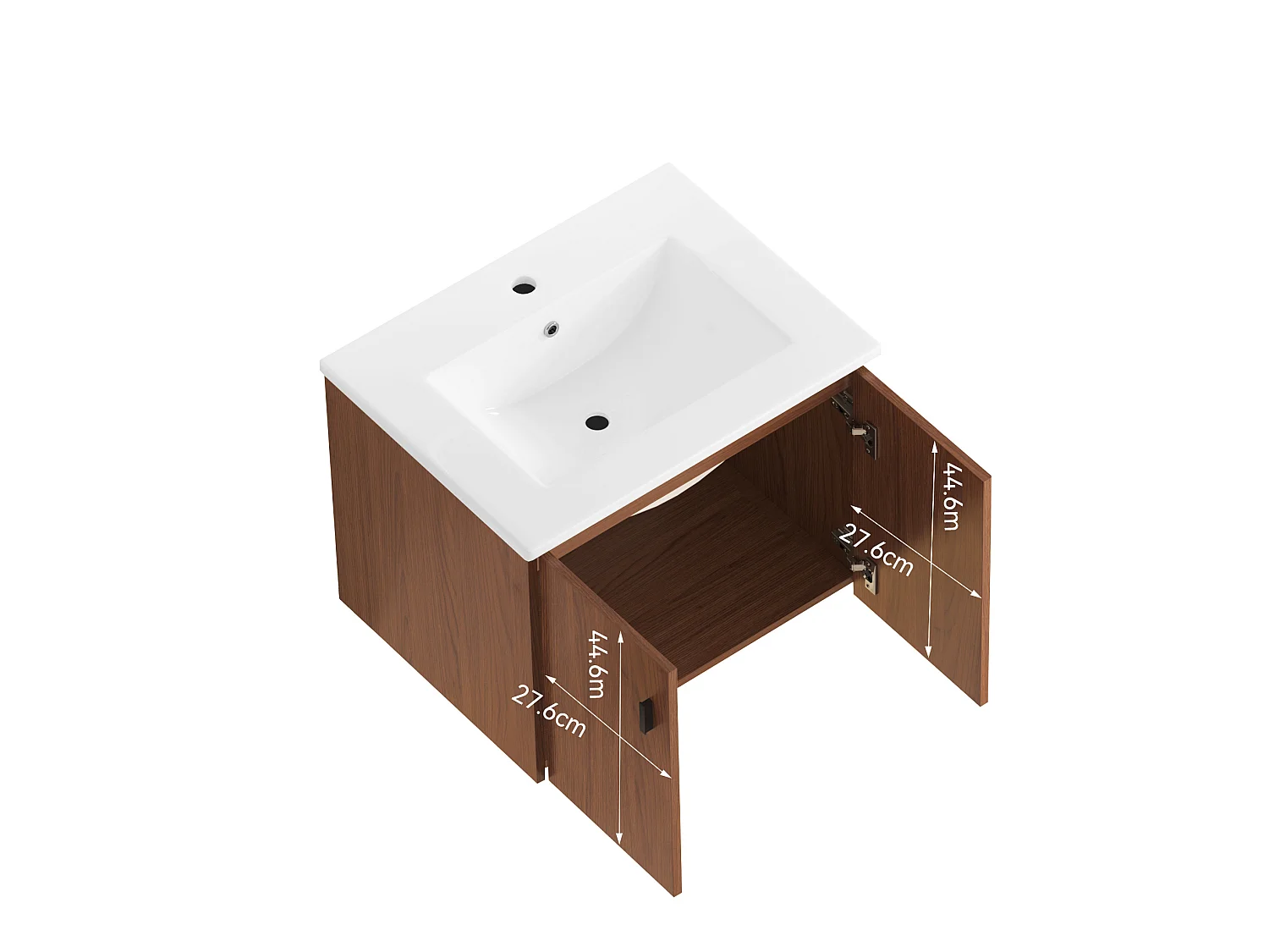 Mobiletto da bagno sospeso 60,8 cm con lavabo in ceramica - Marrone rossastro