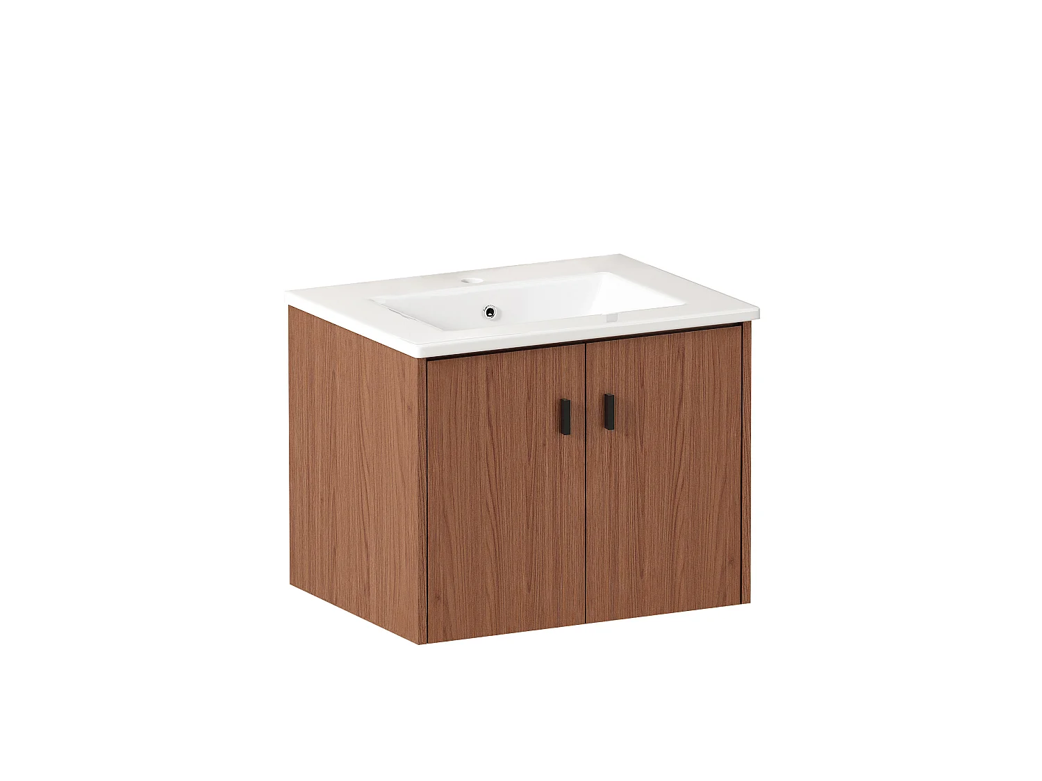 Mobiletto da bagno sospeso 60,8 cm con lavabo in ceramica - Marrone rossastro