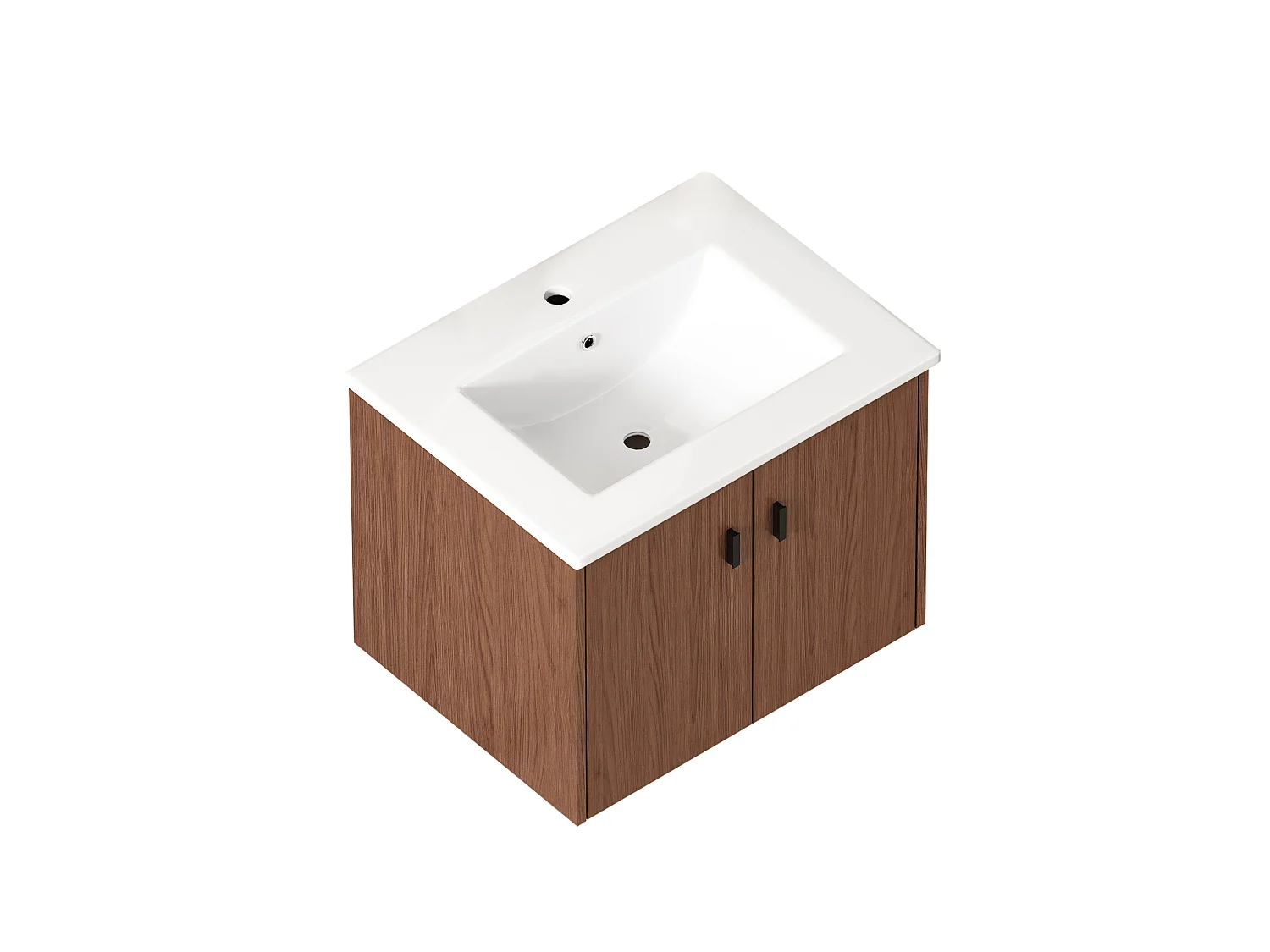 Mobiletto da bagno sospeso 60,8 cm con lavabo in ceramica - Marrone rossastro