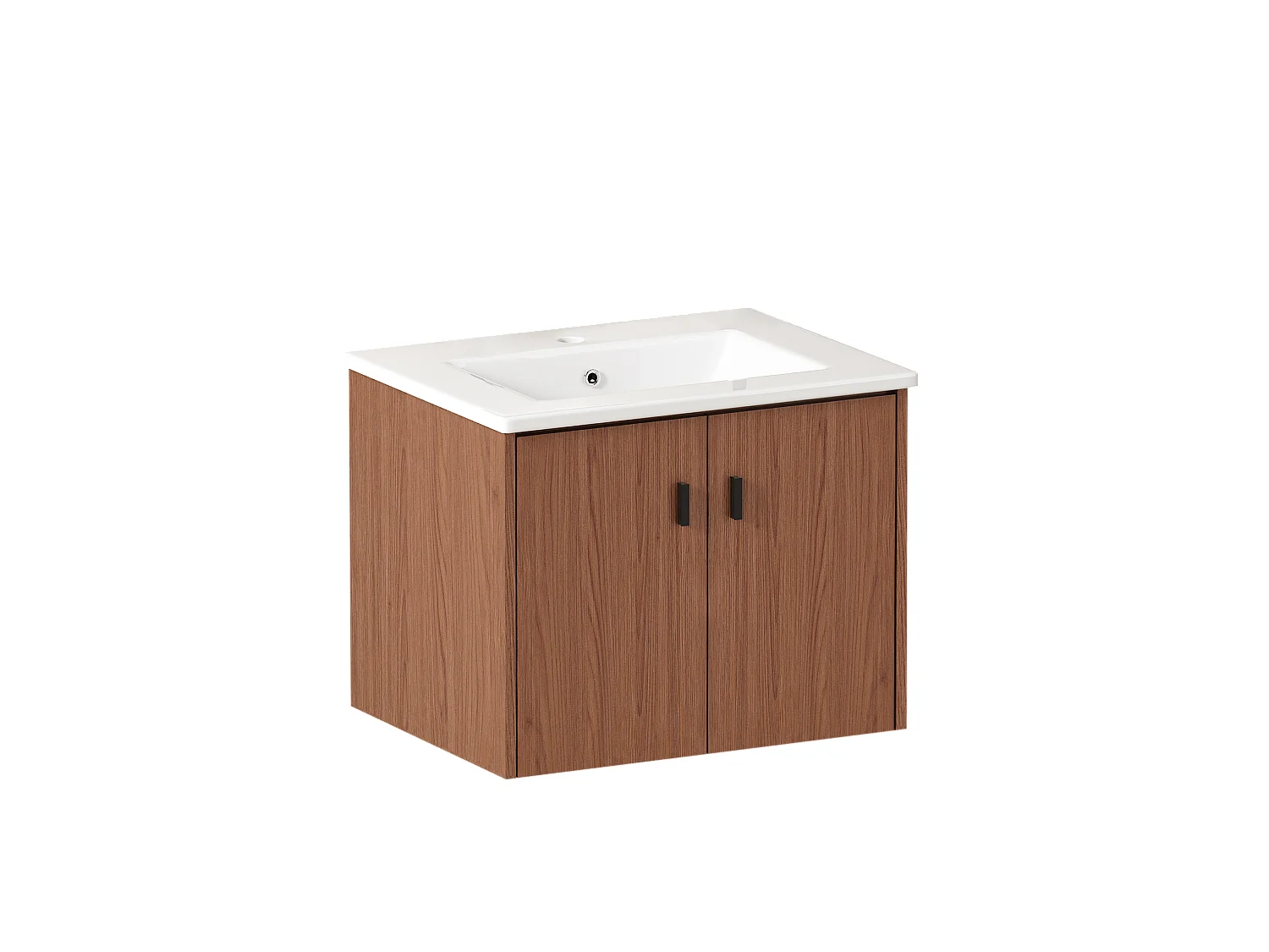 Mobiletto da bagno sospeso 60,8 cm con lavabo in ceramica - Marrone rossastro
