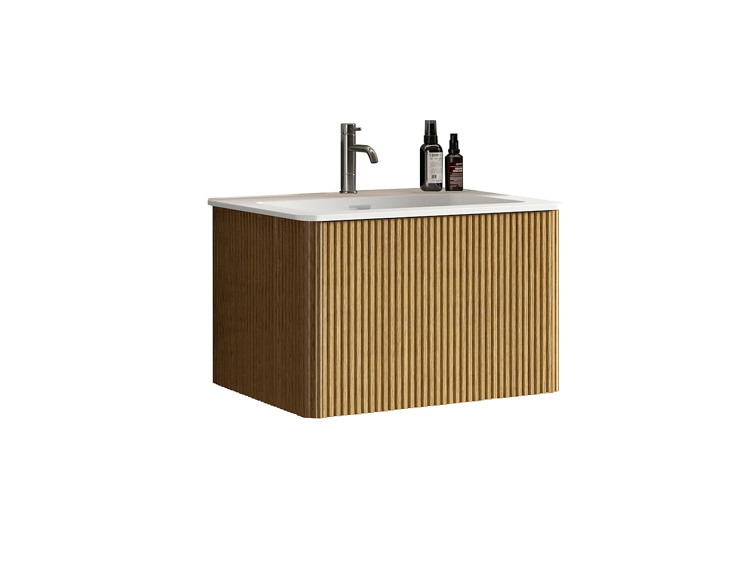 Mobile bagno sospeso con lavabo a incasso e cassetto – Finitura naturale chiara – 61 cm