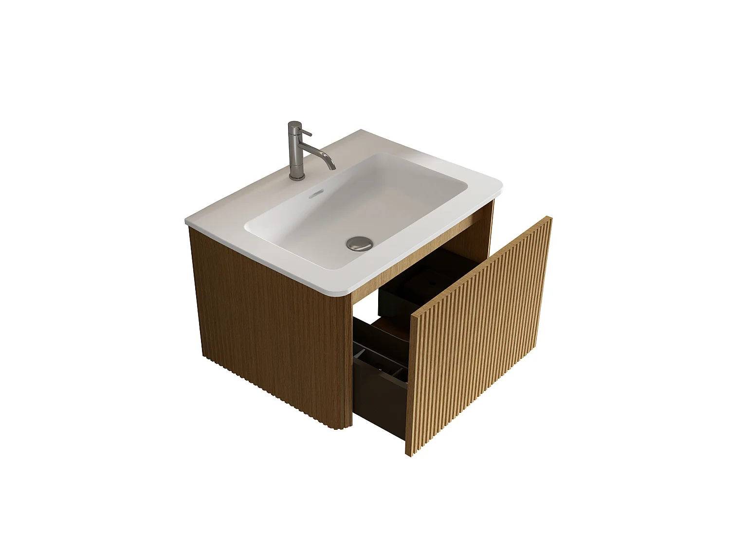 Mobile bagno sospeso con lavabo a incasso e cassetto – Finitura naturale chiara – 61 cm