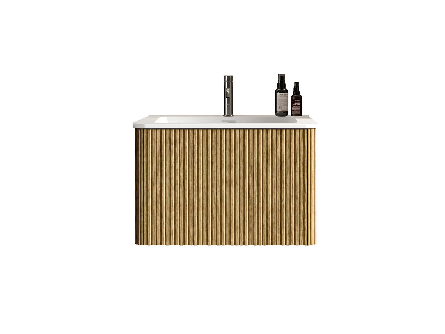 Mobile bagno sospeso con lavabo a incasso e cassetto – Finitura naturale chiara – 61 cm