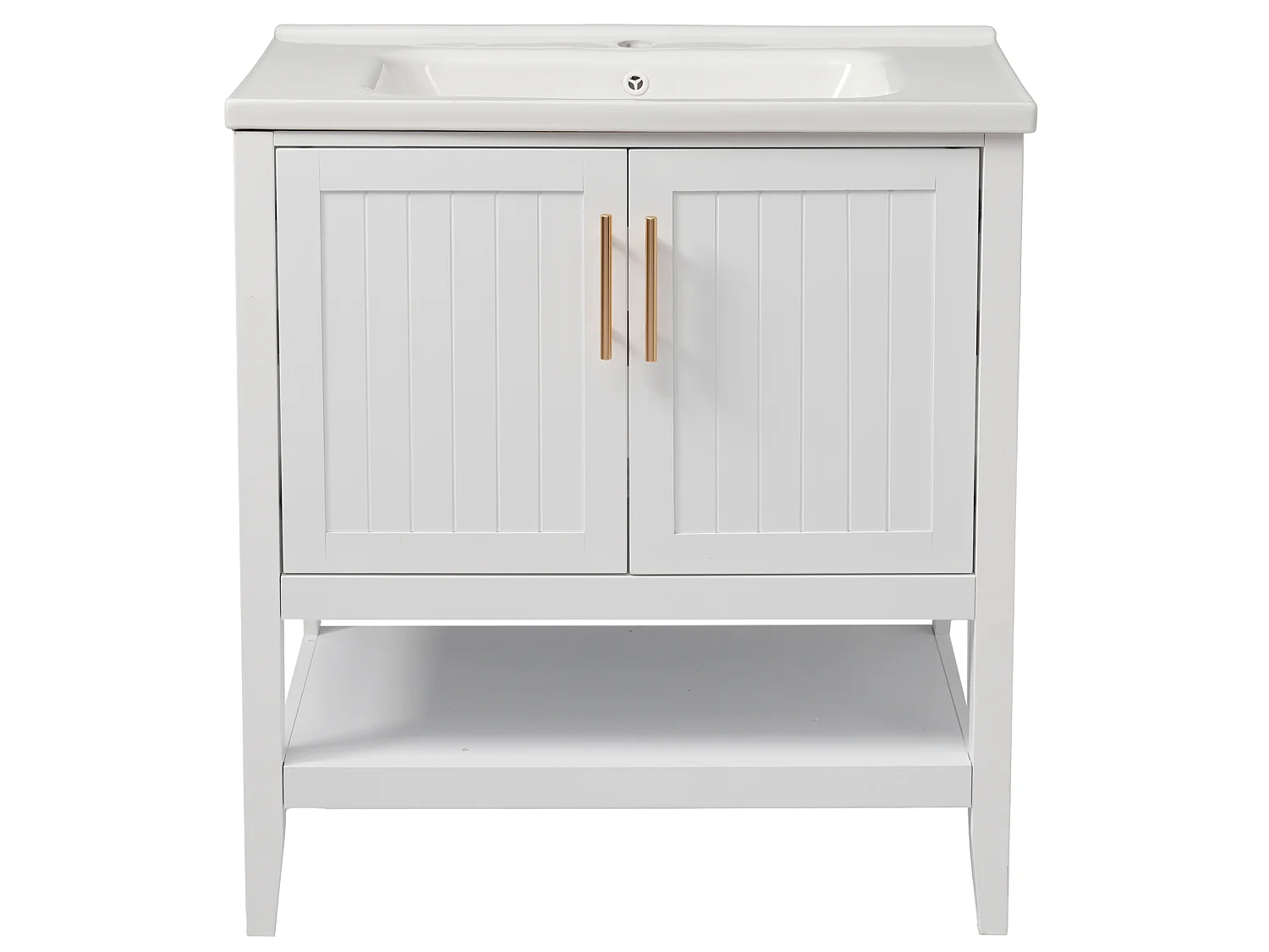 Mobile lavabo bianco con lavabo in ceramica e 2 ante