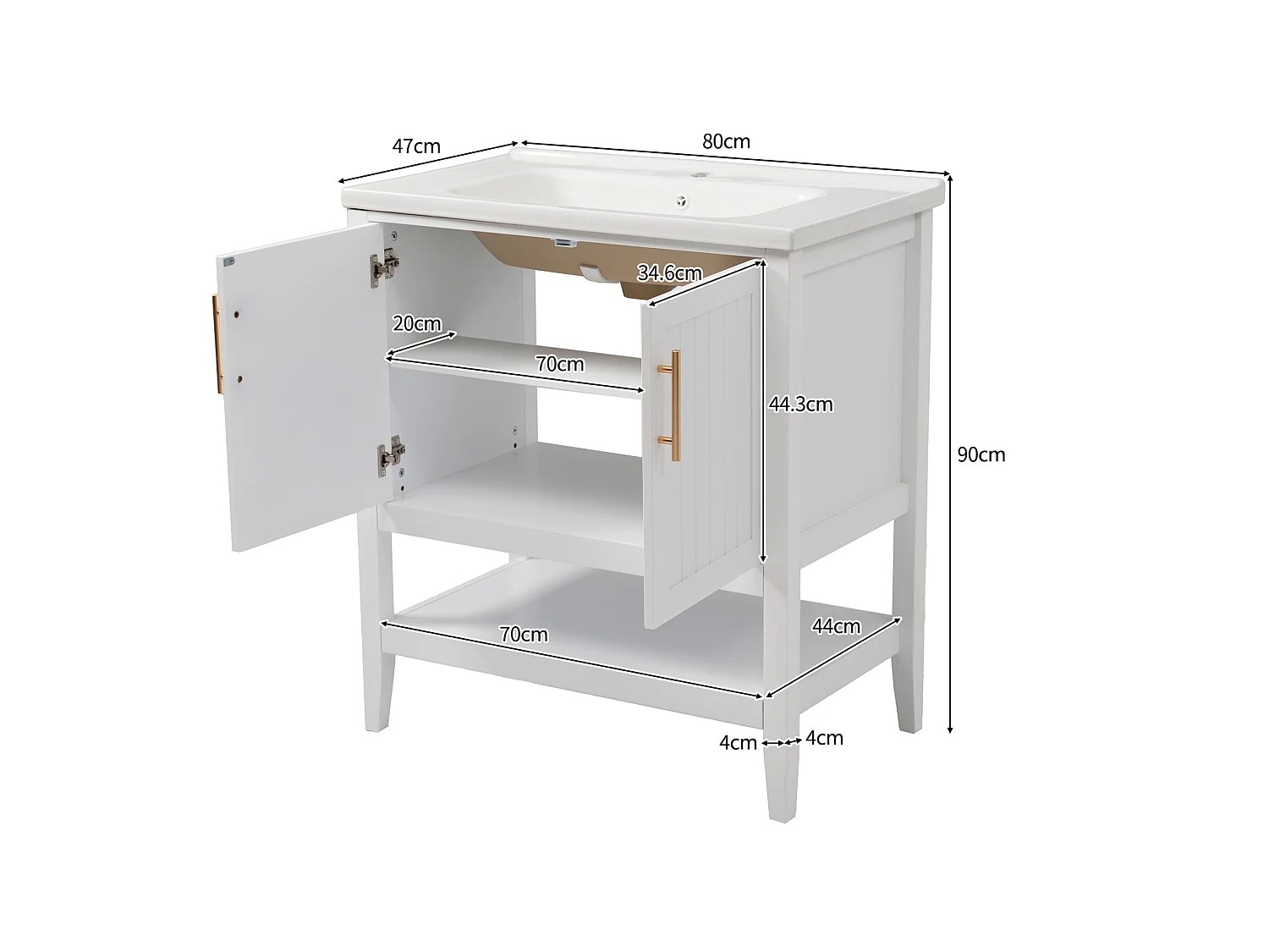 Mobile lavabo bianco con lavabo in ceramica e 2 ante