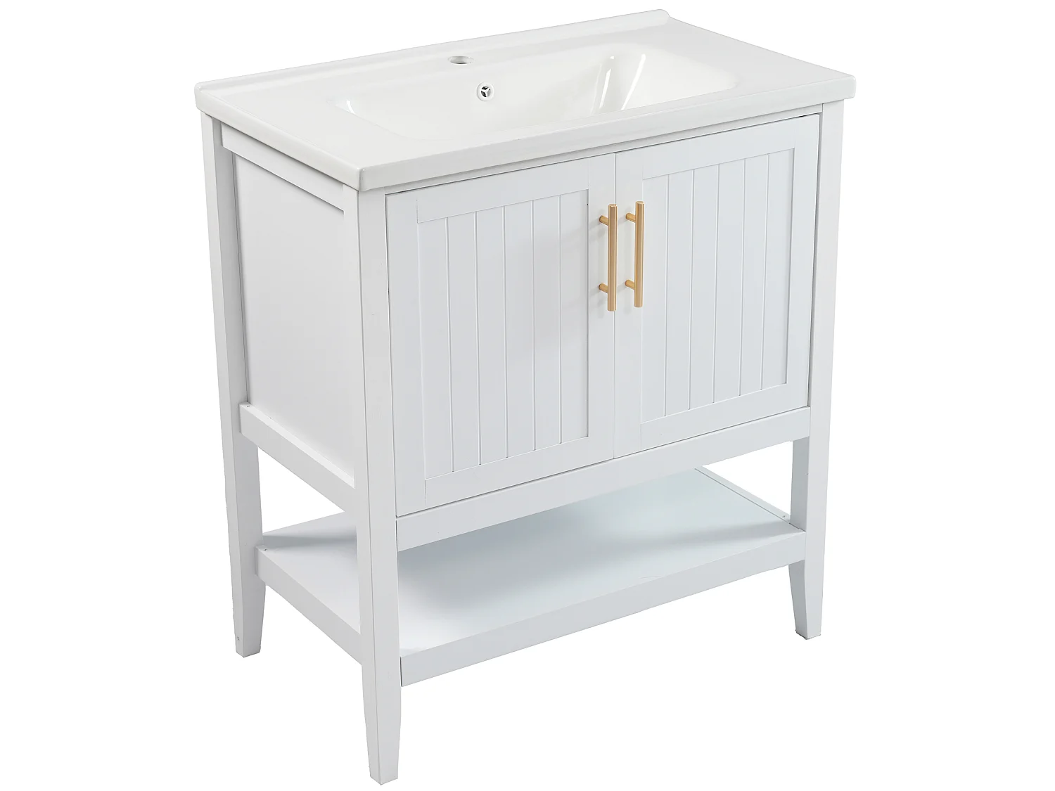 Mobile lavabo bianco con lavabo in ceramica e 2 ante
