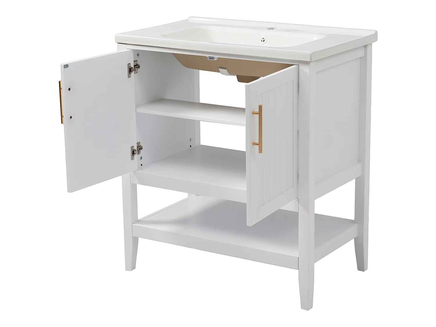 Mobile lavabo bianco con lavabo in ceramica e 2 ante