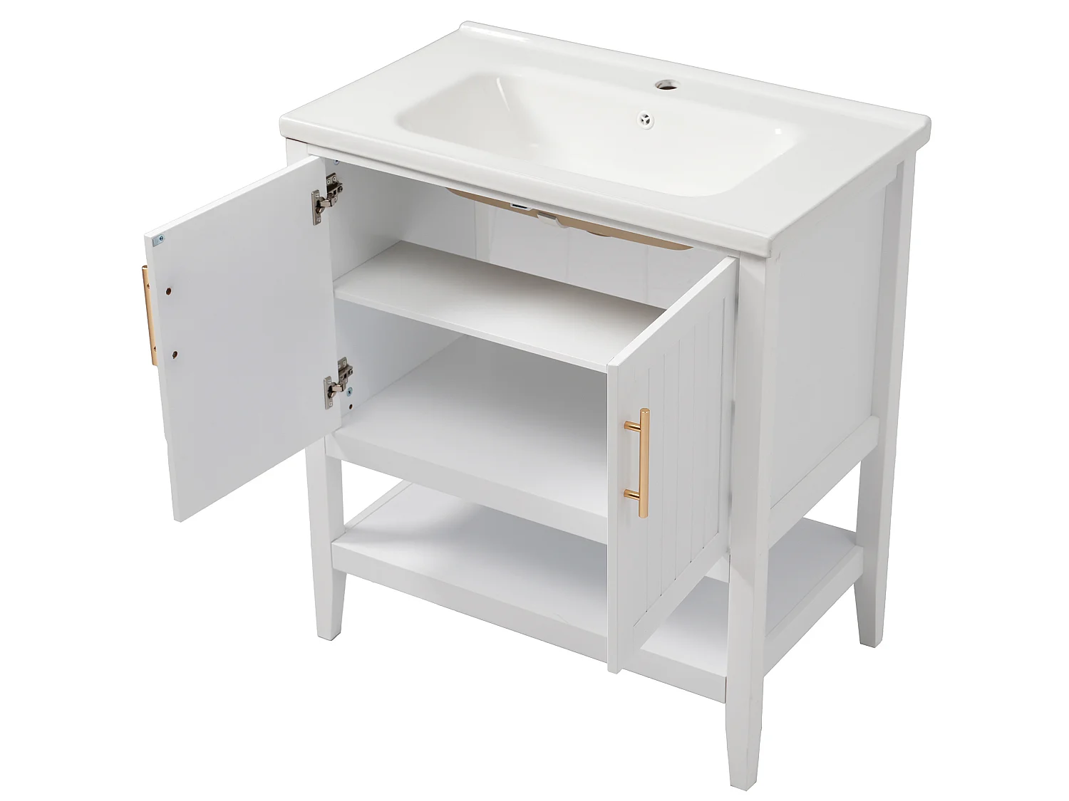 Mobile lavabo bianco con lavabo in ceramica e 2 ante