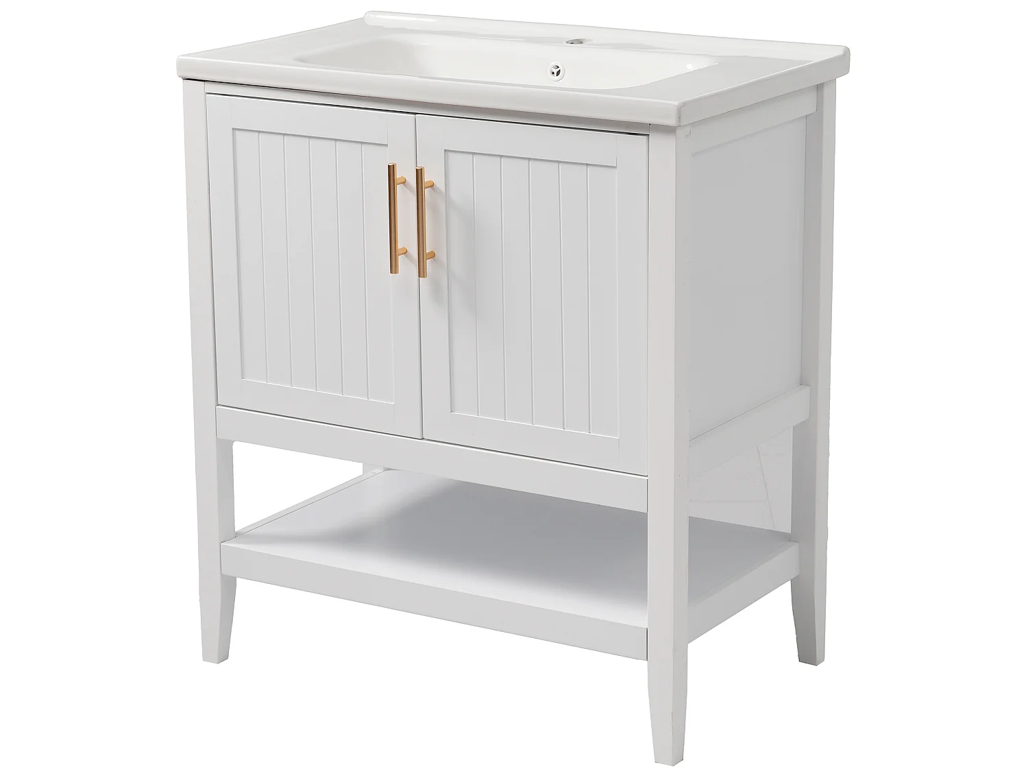 Mobile lavabo bianco con lavabo in ceramica e 2 ante