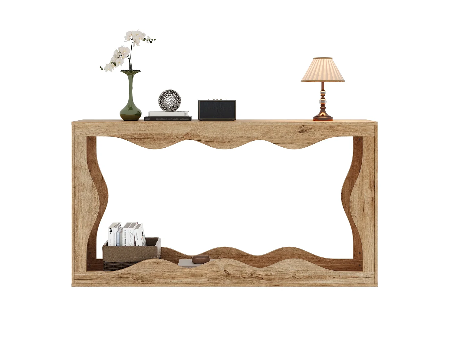 Open consoletafel met 2 niveaus voor de hal, natuurlijke houtlook