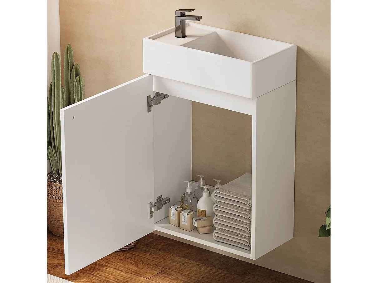 Meuble de salle de bain suspendu 41 x 23 x 62.5 cm avec vasque à encastrer - Blanc