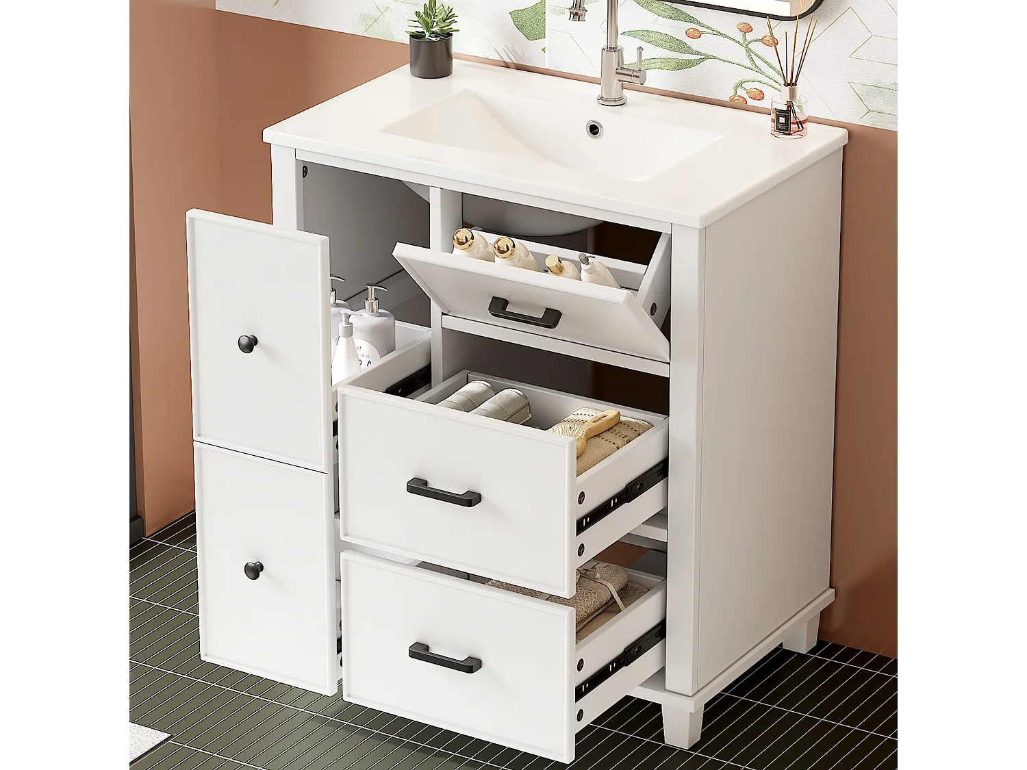 Badkamermeubel met 4 lades en ingebouwde wasbak - Wit 76,5 x 47 x 83,5 cm
