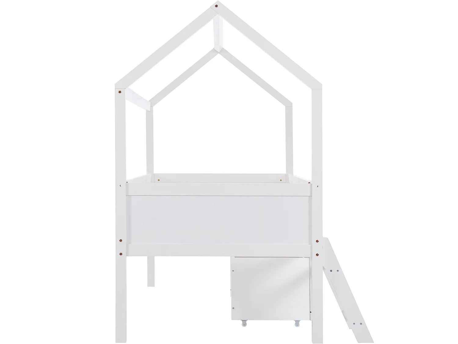 Lit cabane blanc 90x200, avec tiroirs, rangements et échelle, barrières sécurité, enfant