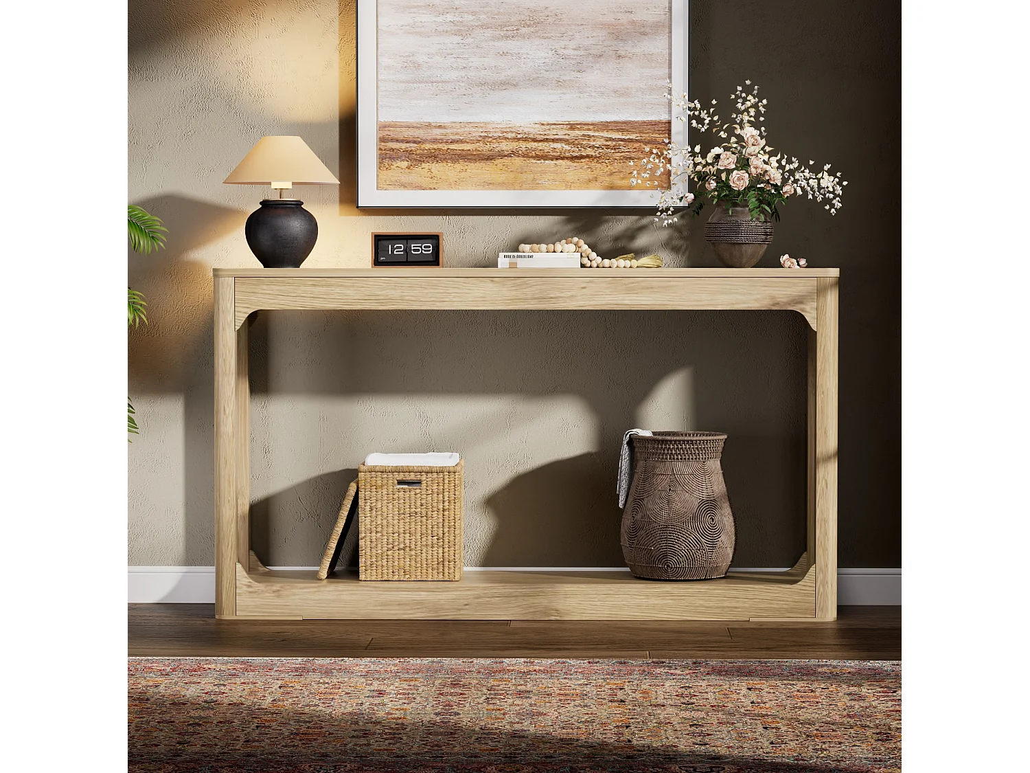 Consolle in legno naturale 140x30 cm con vano contenitore - Stile moderno