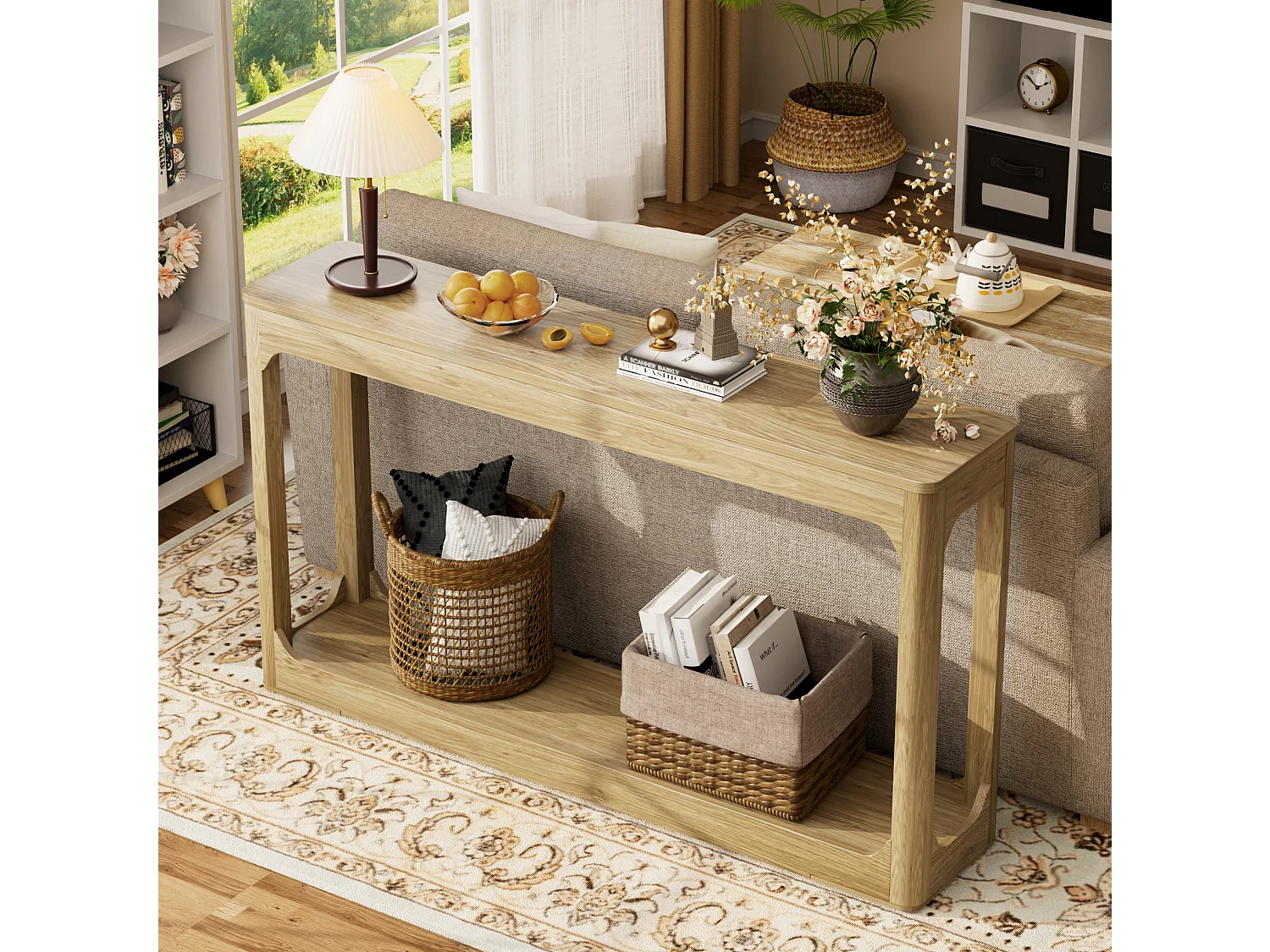 Consolle in legno naturale 140x30 cm con vano contenitore - Stile moderno