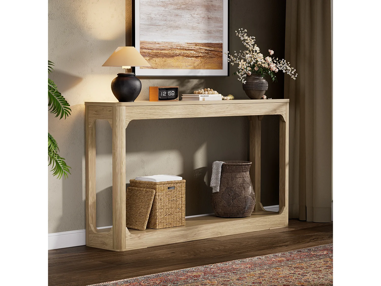 Consolle in legno naturale 140x30 cm con vano contenitore - Stile moderno