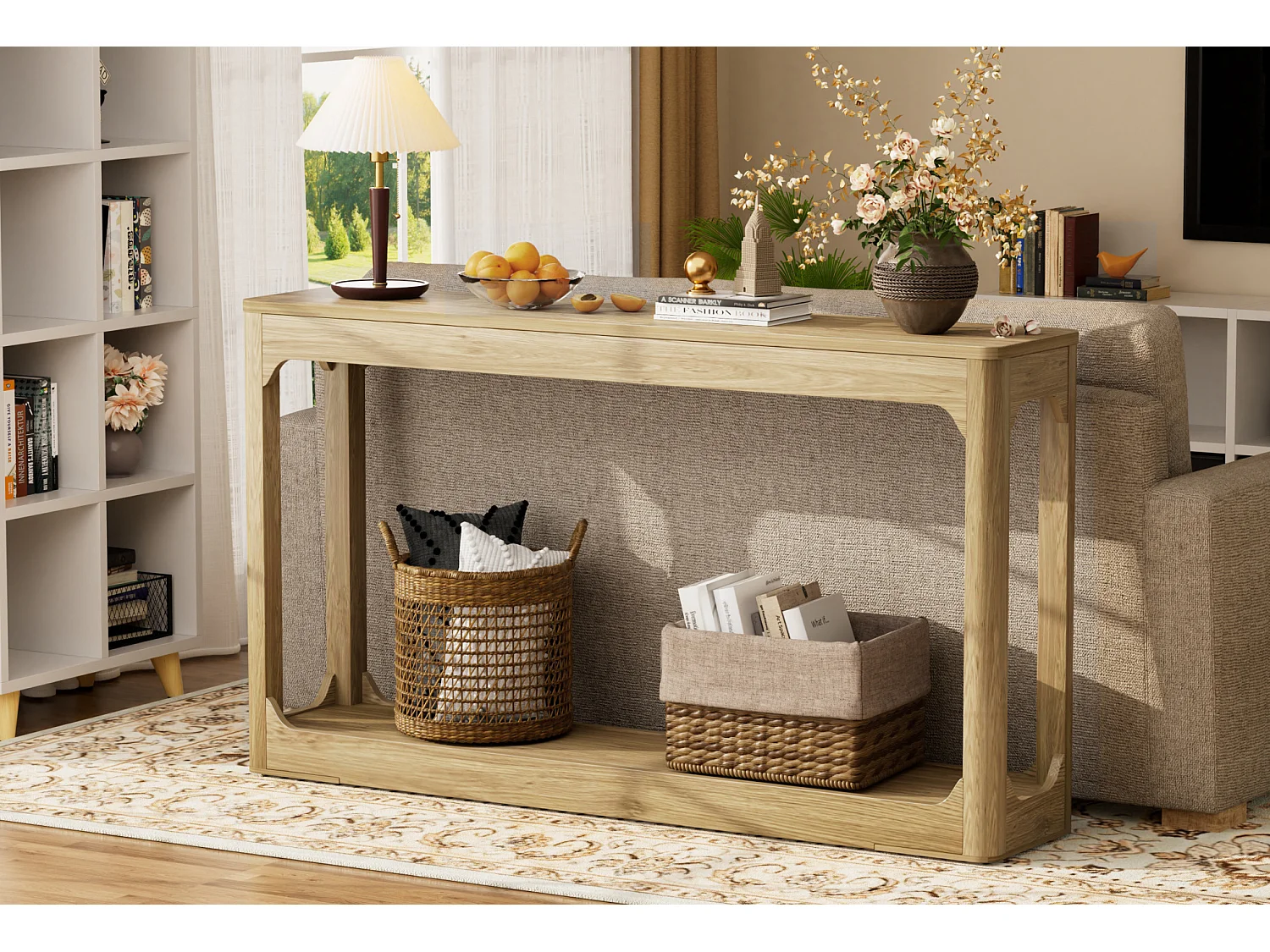 Consolle in legno naturale 140x30 cm con vano contenitore - Stile moderno