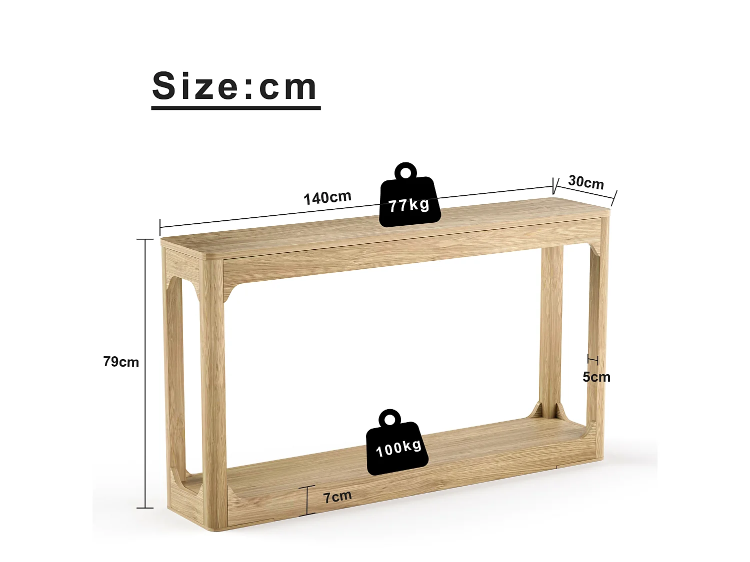 Consolle in legno naturale 140x30 cm con vano contenitore - Stile moderno