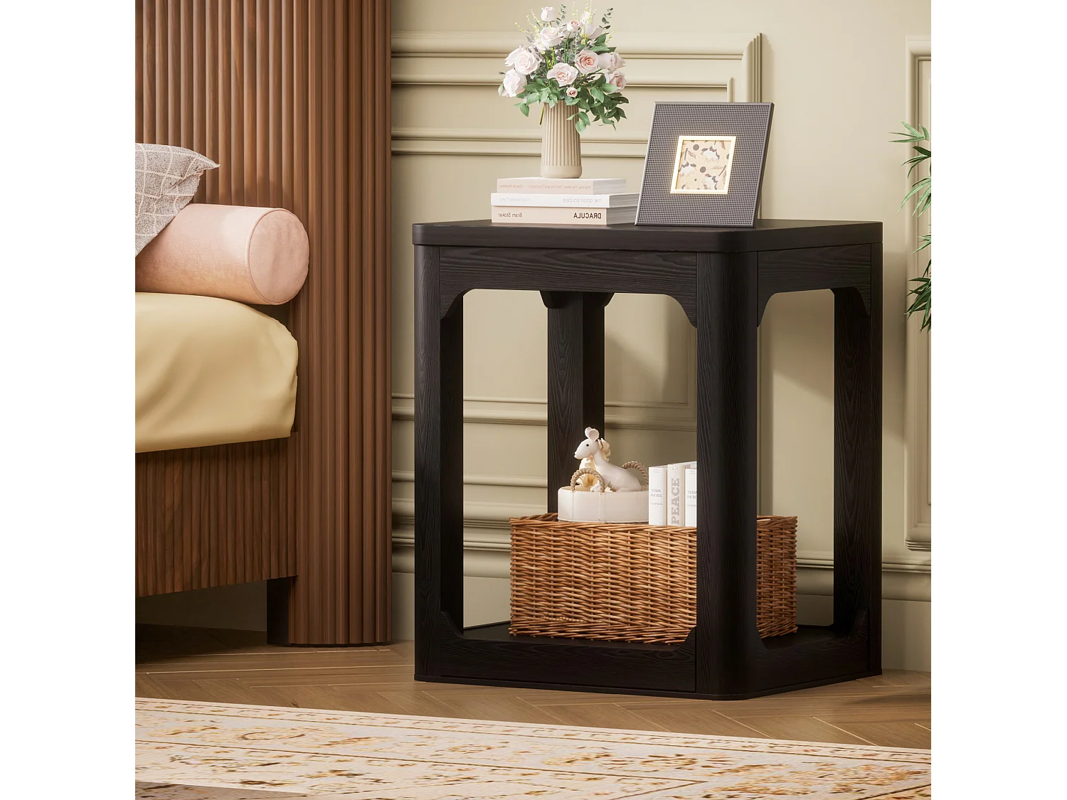 Lot de 2 tables d'appoint noir avec rangement - H 60 cm