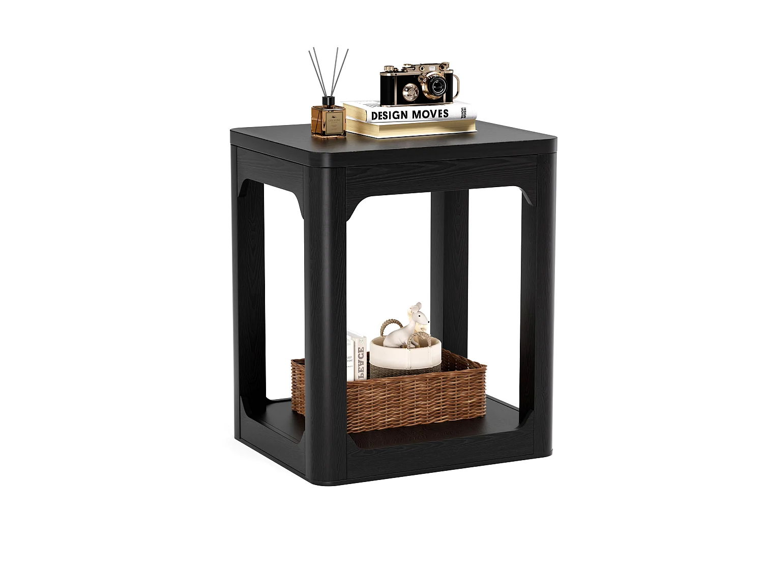 Lot de 2 tables d'appoint noir avec rangement - H 60 cm
